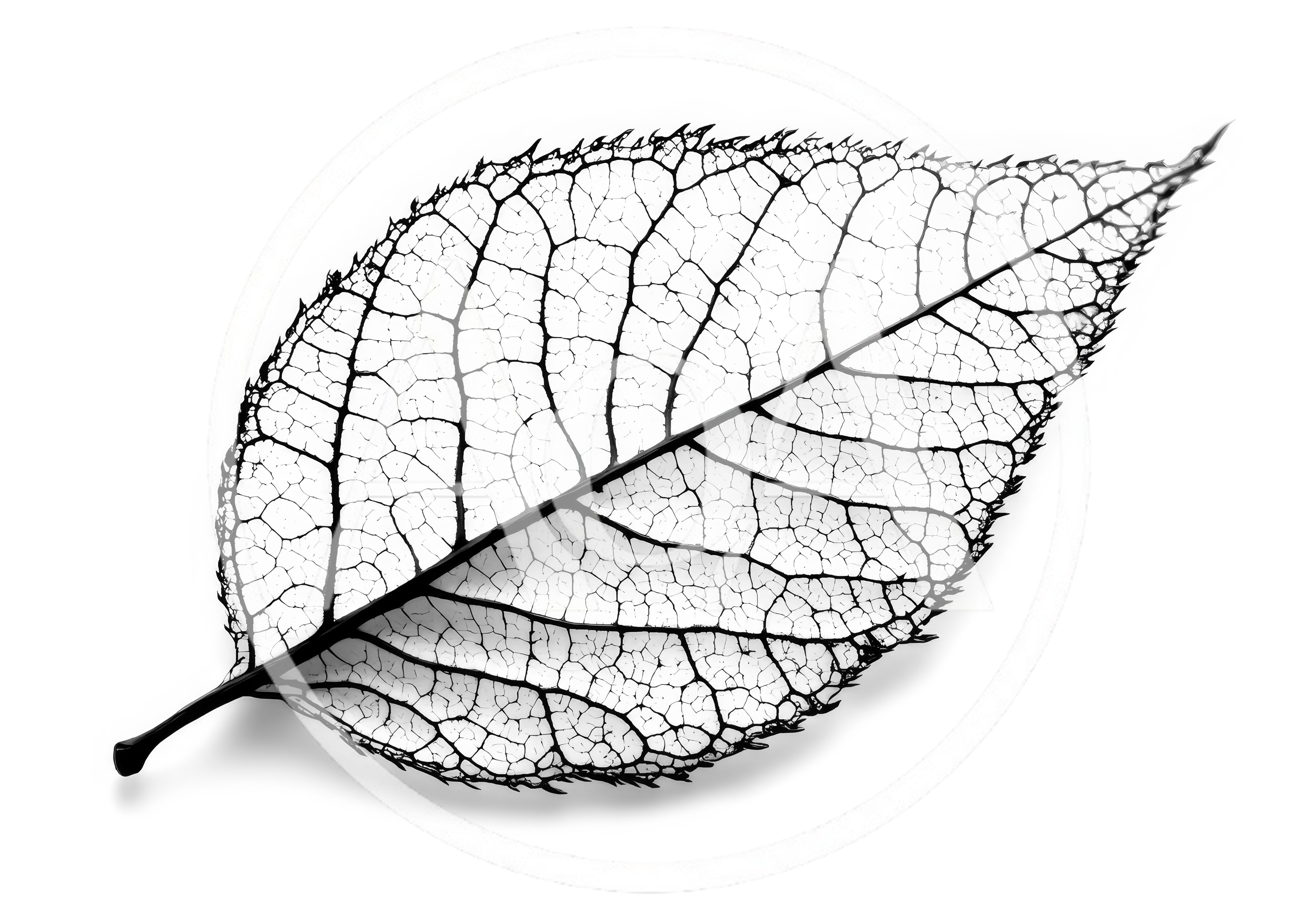 Detailed Black And White Leaf Skeleton Illustration