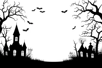 Spooky Halloween Haunted House Silhouette Background