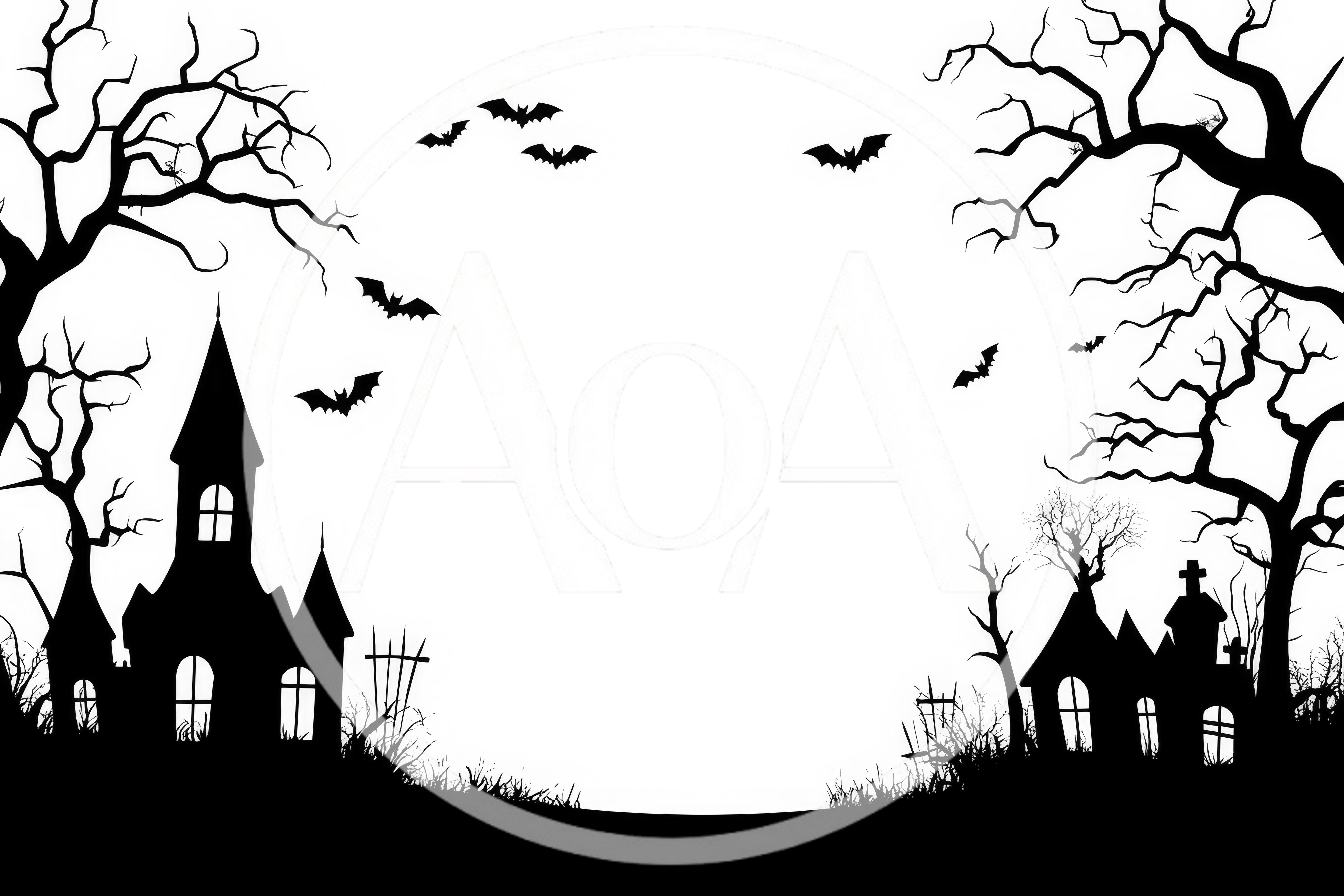 Spooky Halloween Haunted House Silhouette Background