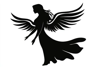 Black Silhouette Of A Winged Angel Woman