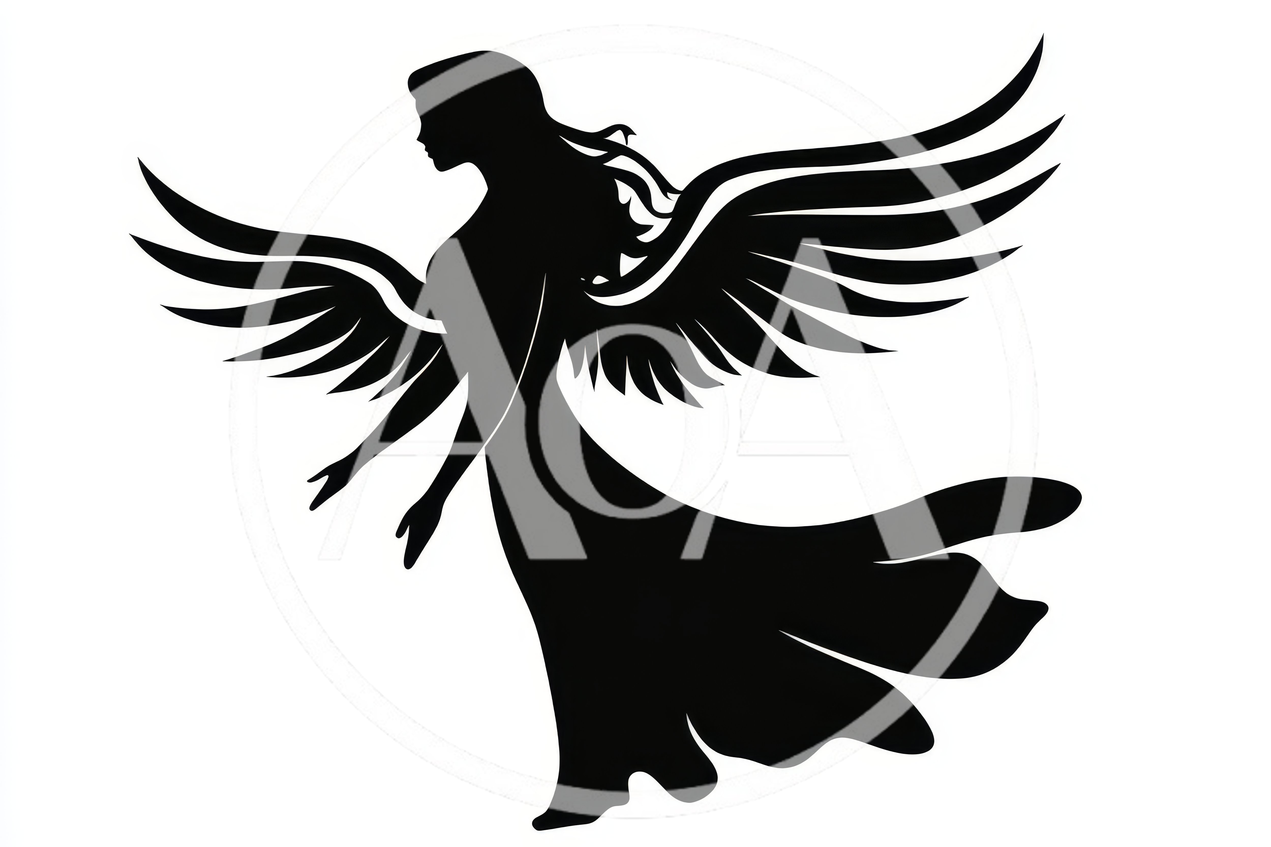 Black Silhouette Of A Winged Angel Woman
