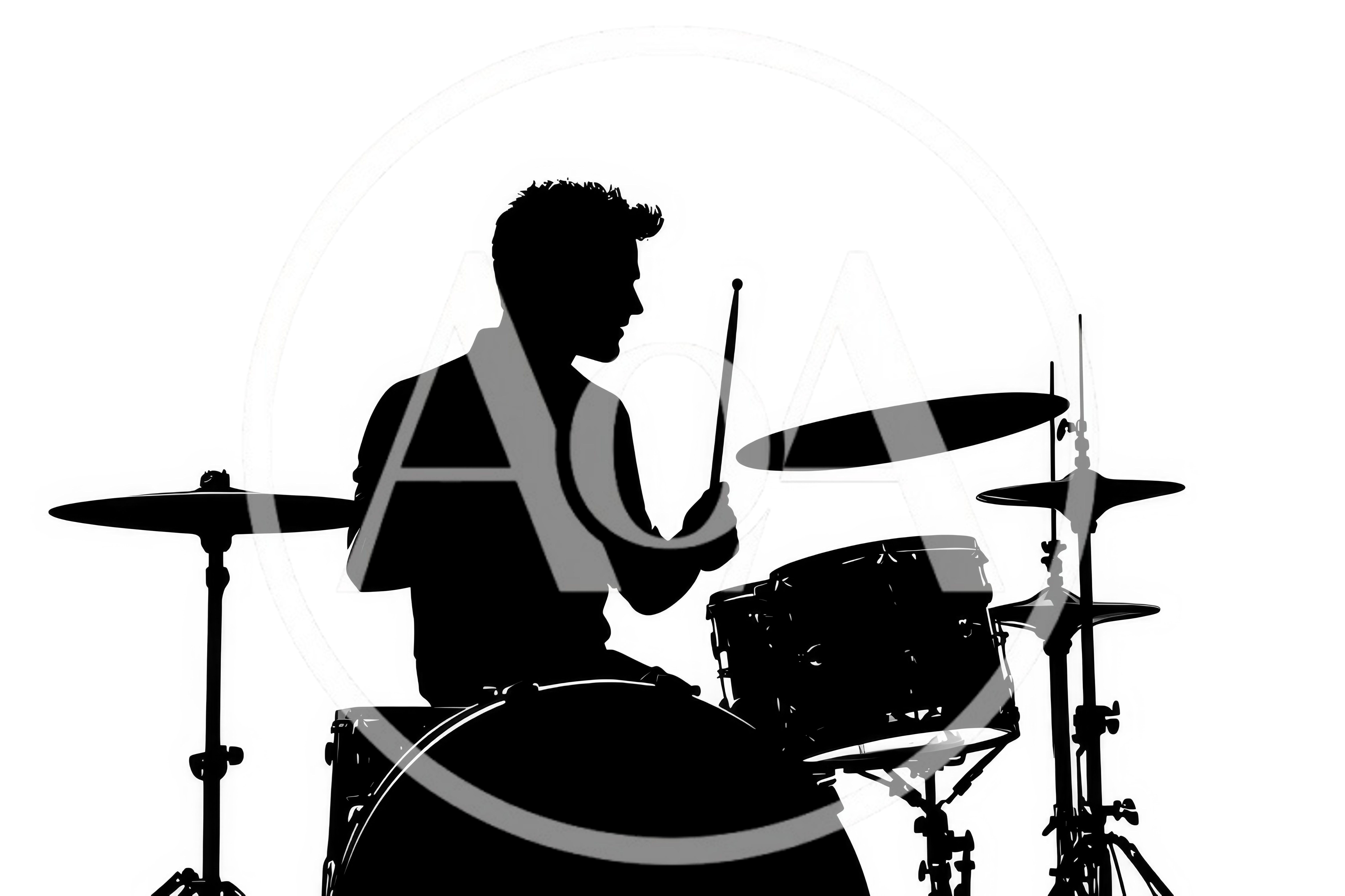 Silhouette Of A Drummer Playing A Drum Kit