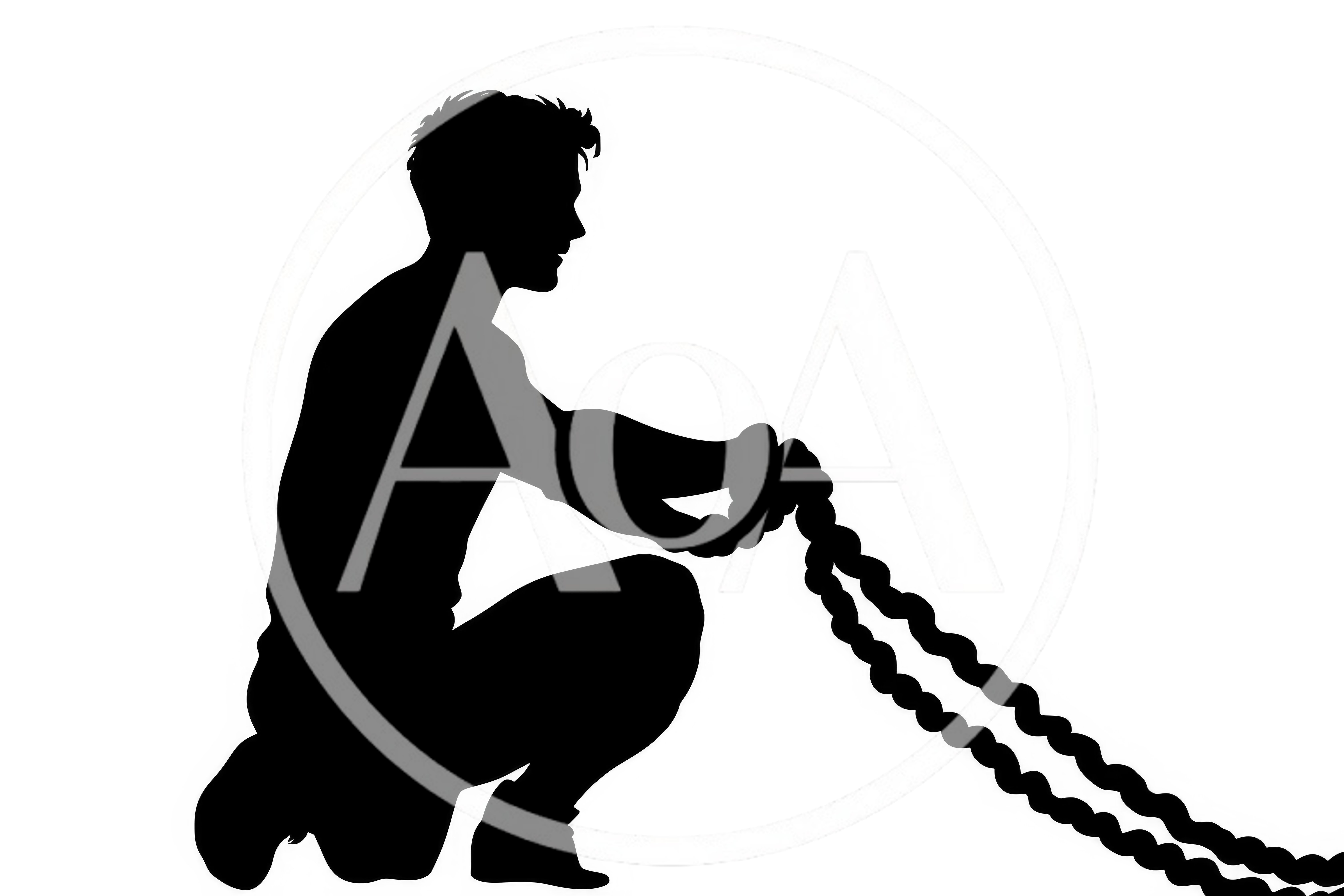 Silhouette Of A Man Exercising With Battle Ropes