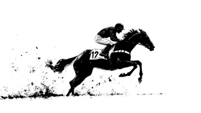 Black and White Illustration of a Racing Horse