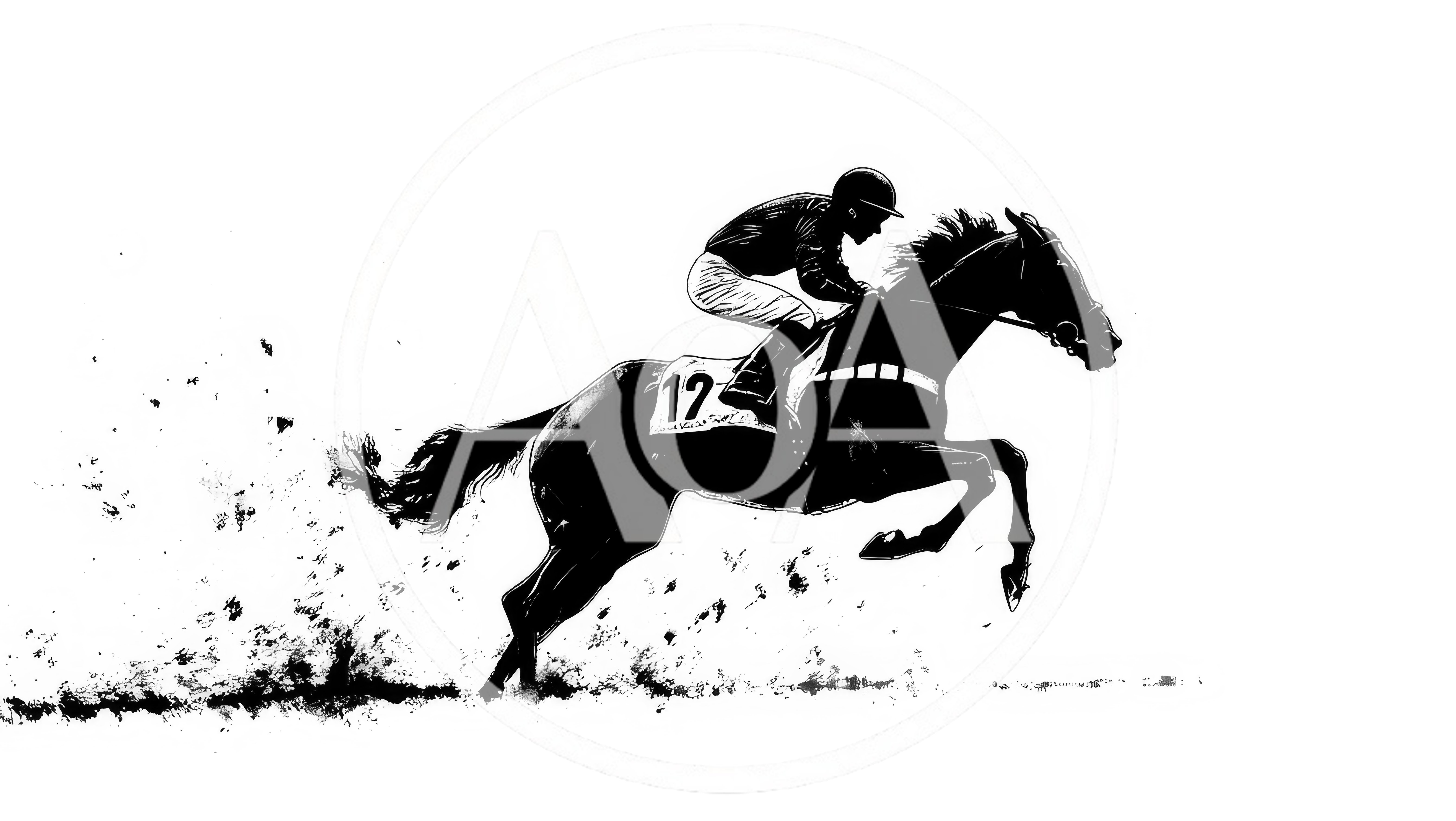 Black and White Illustration of a Racing Horse