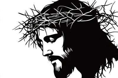 Black And White Illustration Of Jesus With Crown