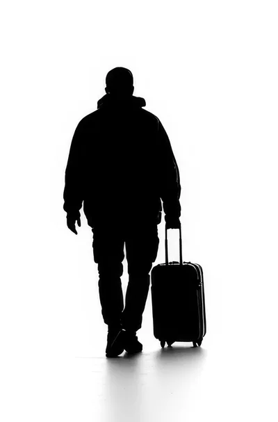Silhouette Of A Traveler Walking With A Suitcase