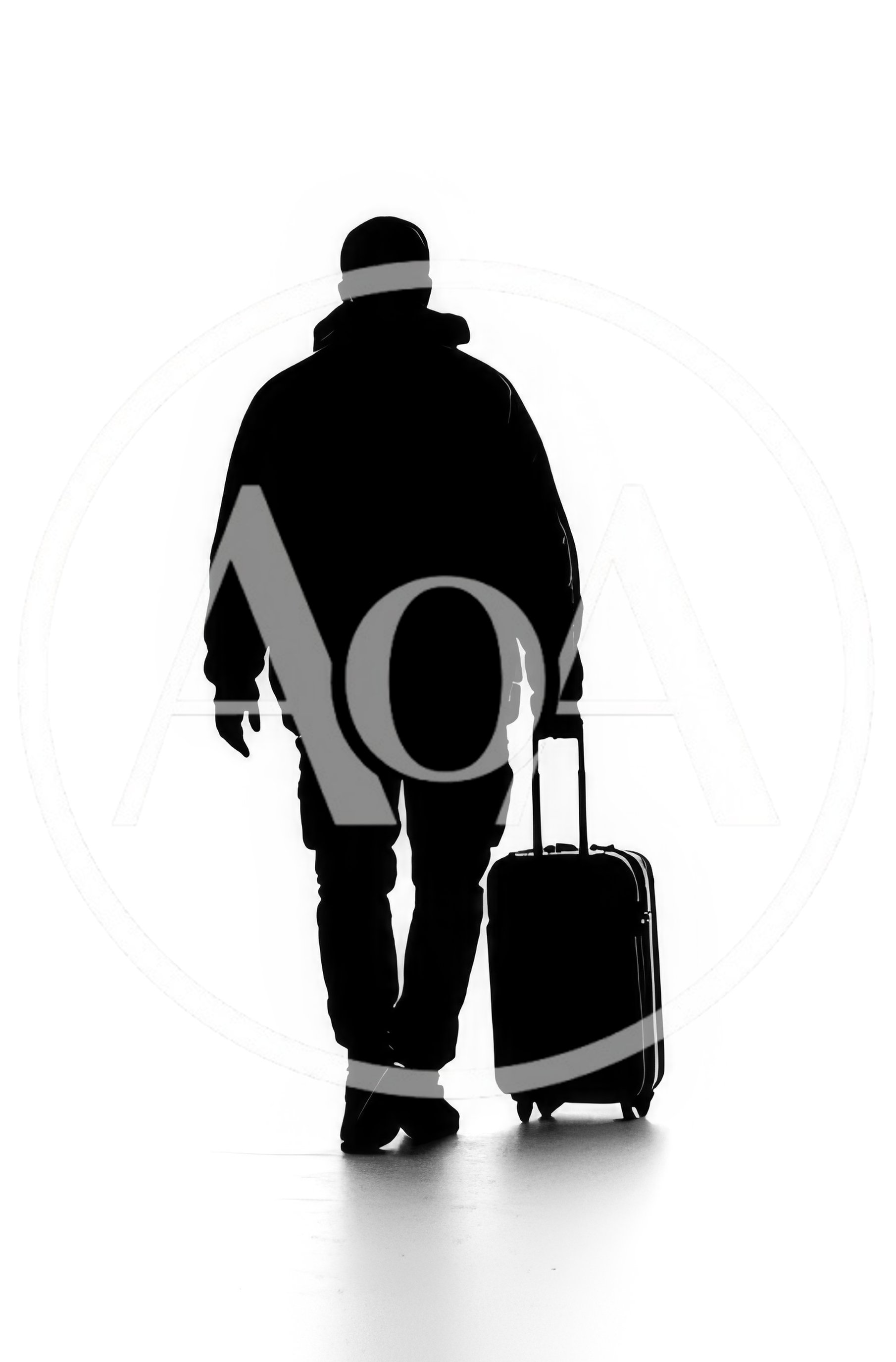 Silhouette Of A Traveler Walking With A Suitcase