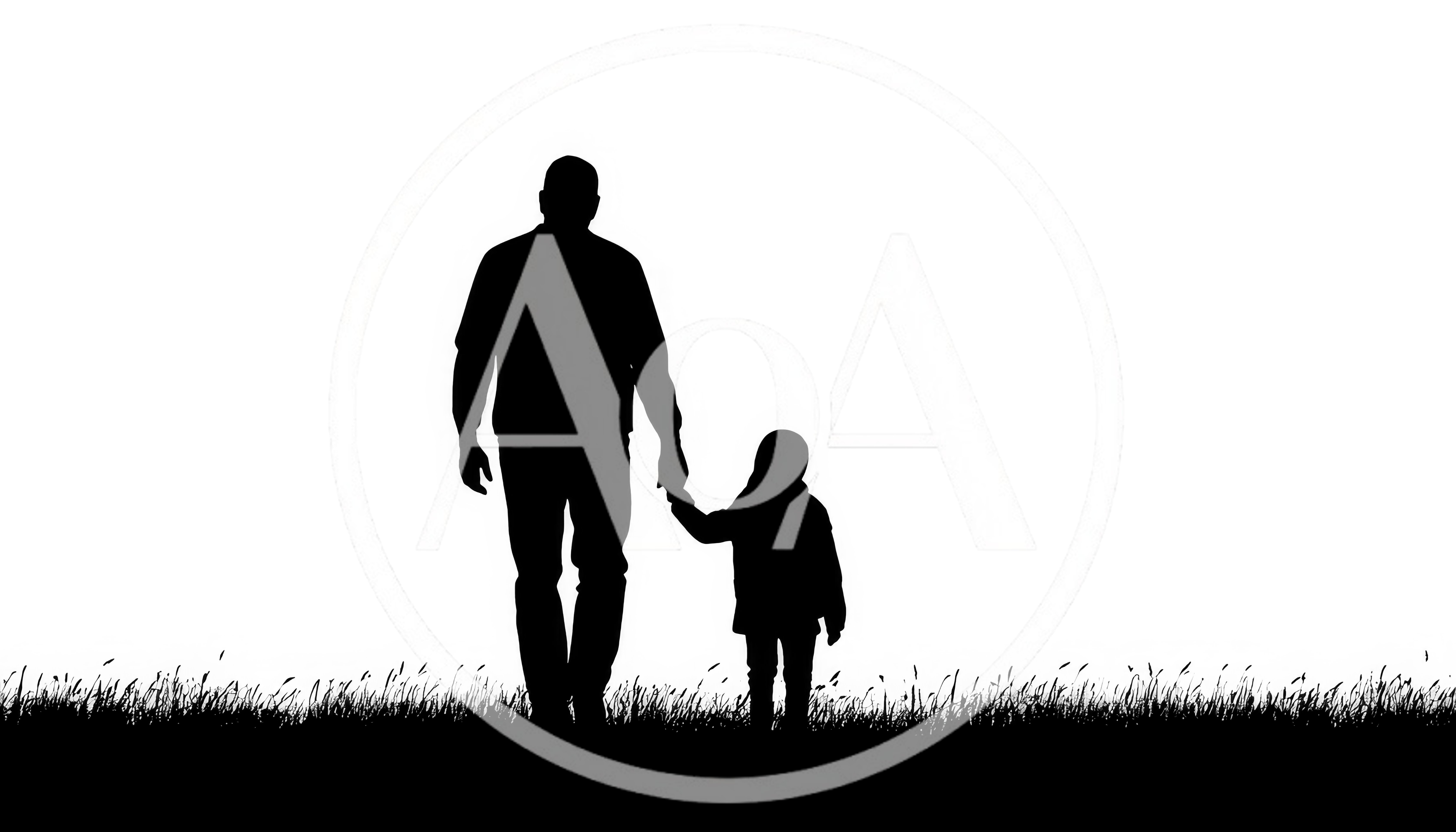 Silhouette Of A Father Walking With His Young Child