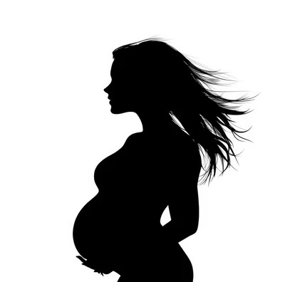 Silhouette Of A Pregnant Woman With Flowing Hair