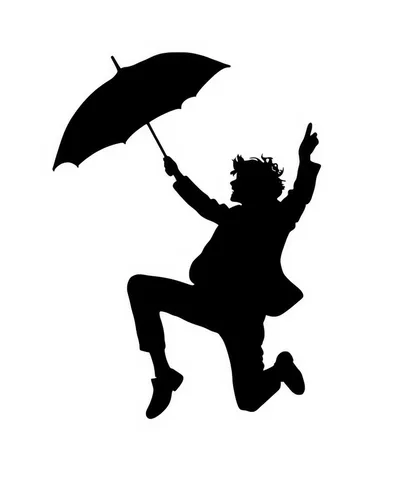 Silhouette Of A Person Jumping With An Umbrella