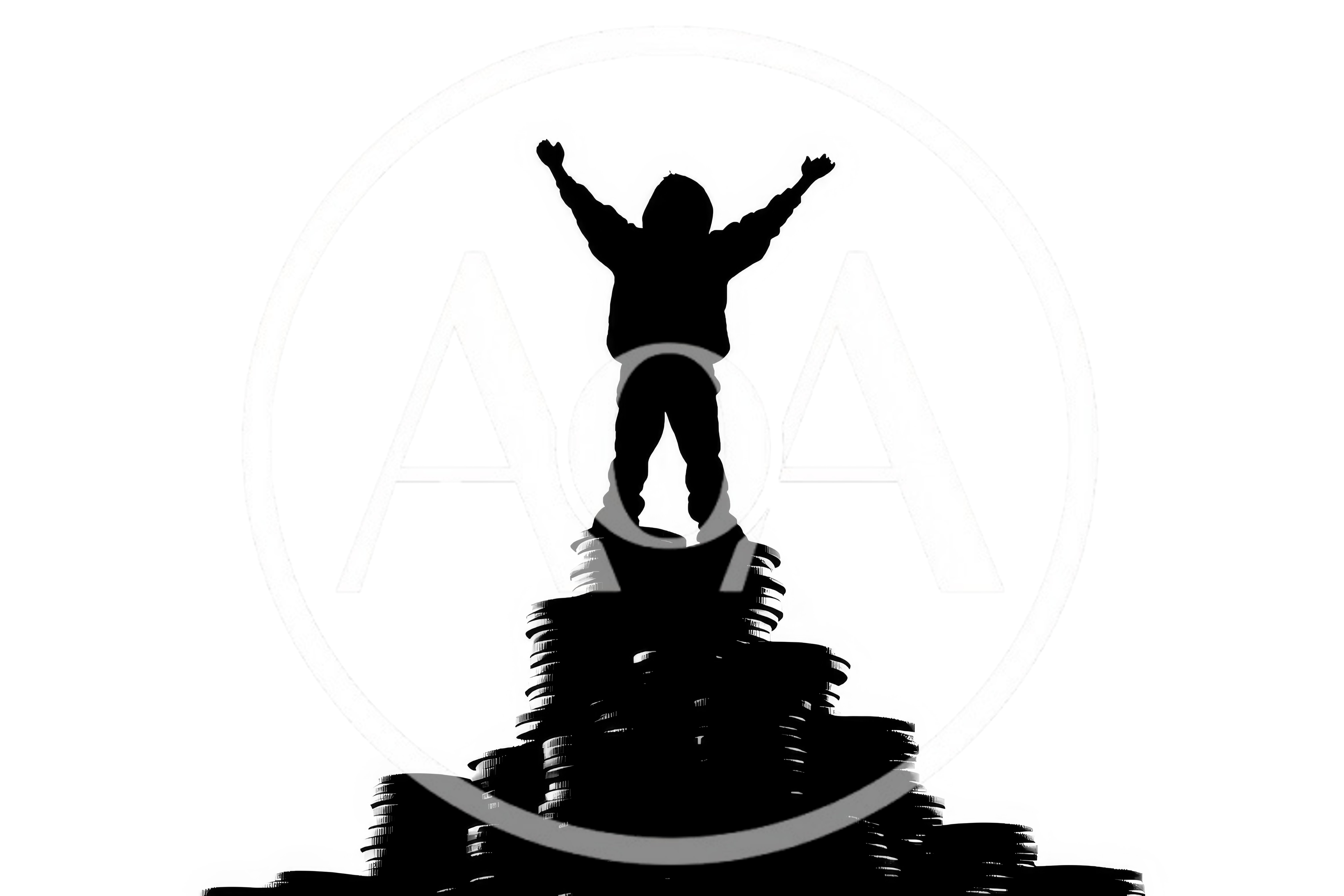 Silhouette Of A Child Standing On A Coin Stack