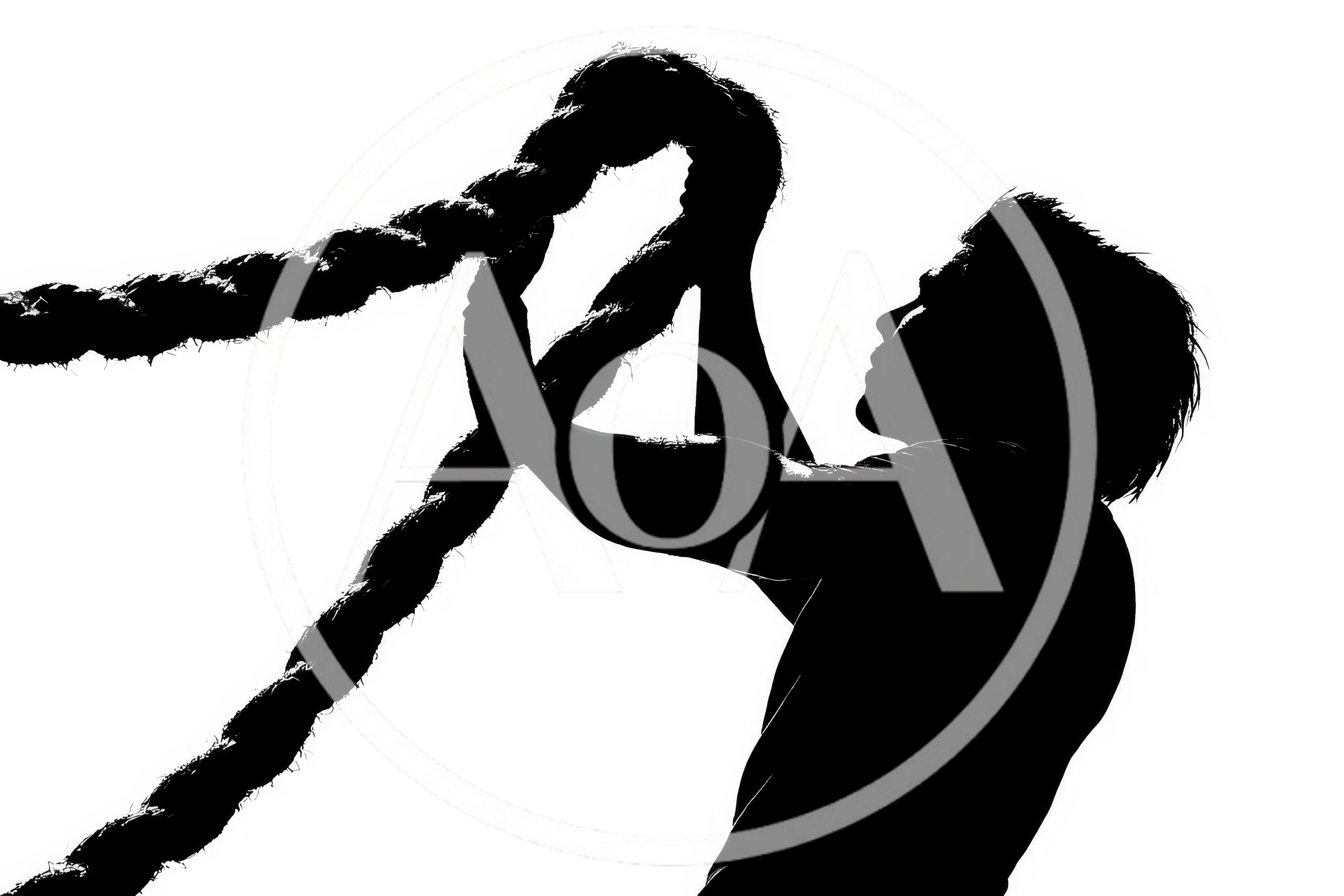 Silhouette of a Man Climbing a Thick Rope