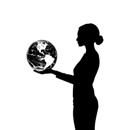 Silhouette Of A Woman Holding A Globe