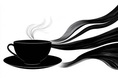 Black Silhouette Of A Coffee Cup With Flowing Steam