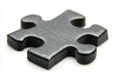 Single Black Jigsaw Puzzle Piece on White Background