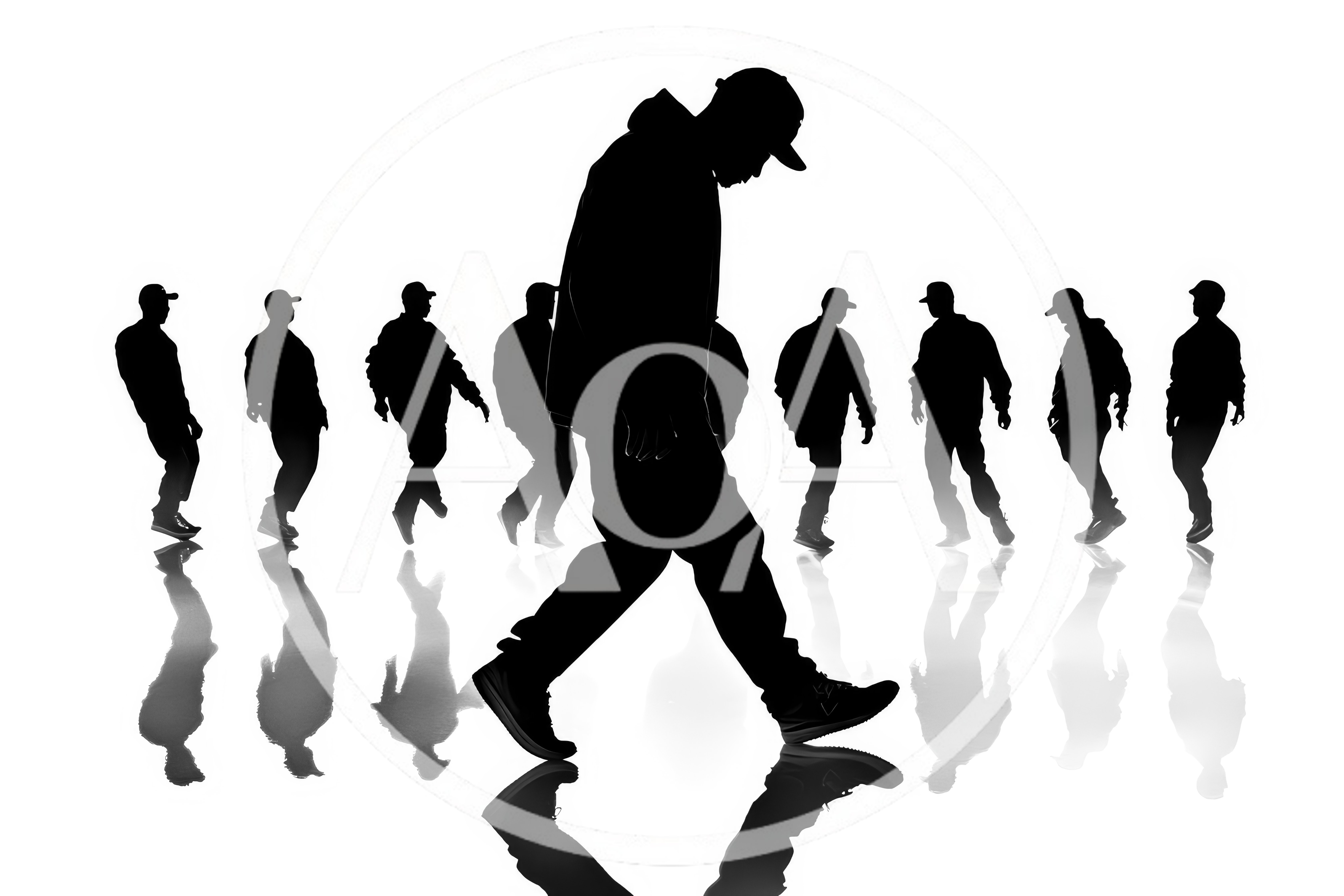 Silhouettes Of Men Walking In A Row