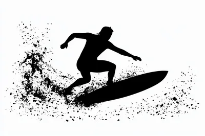 Surfer Silhouette With Grunge Water Splash Effect