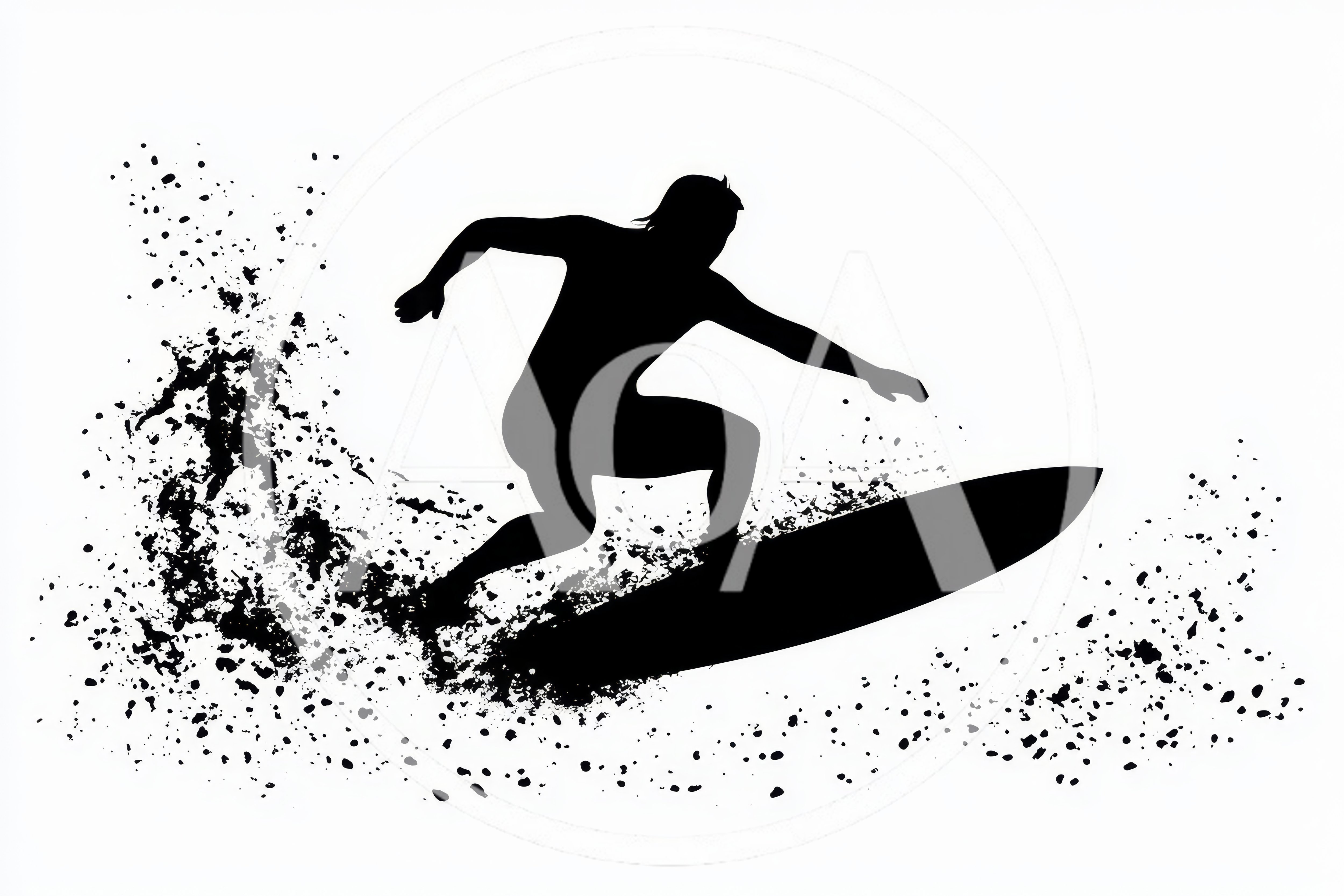 Surfer Silhouette With Grunge Water Splash Effect