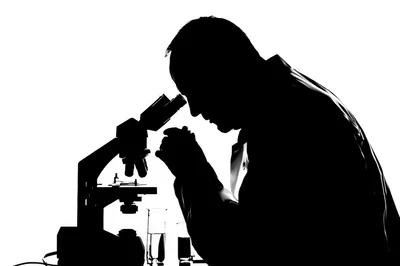 Silhouette Of A Scientist Using A Microscope