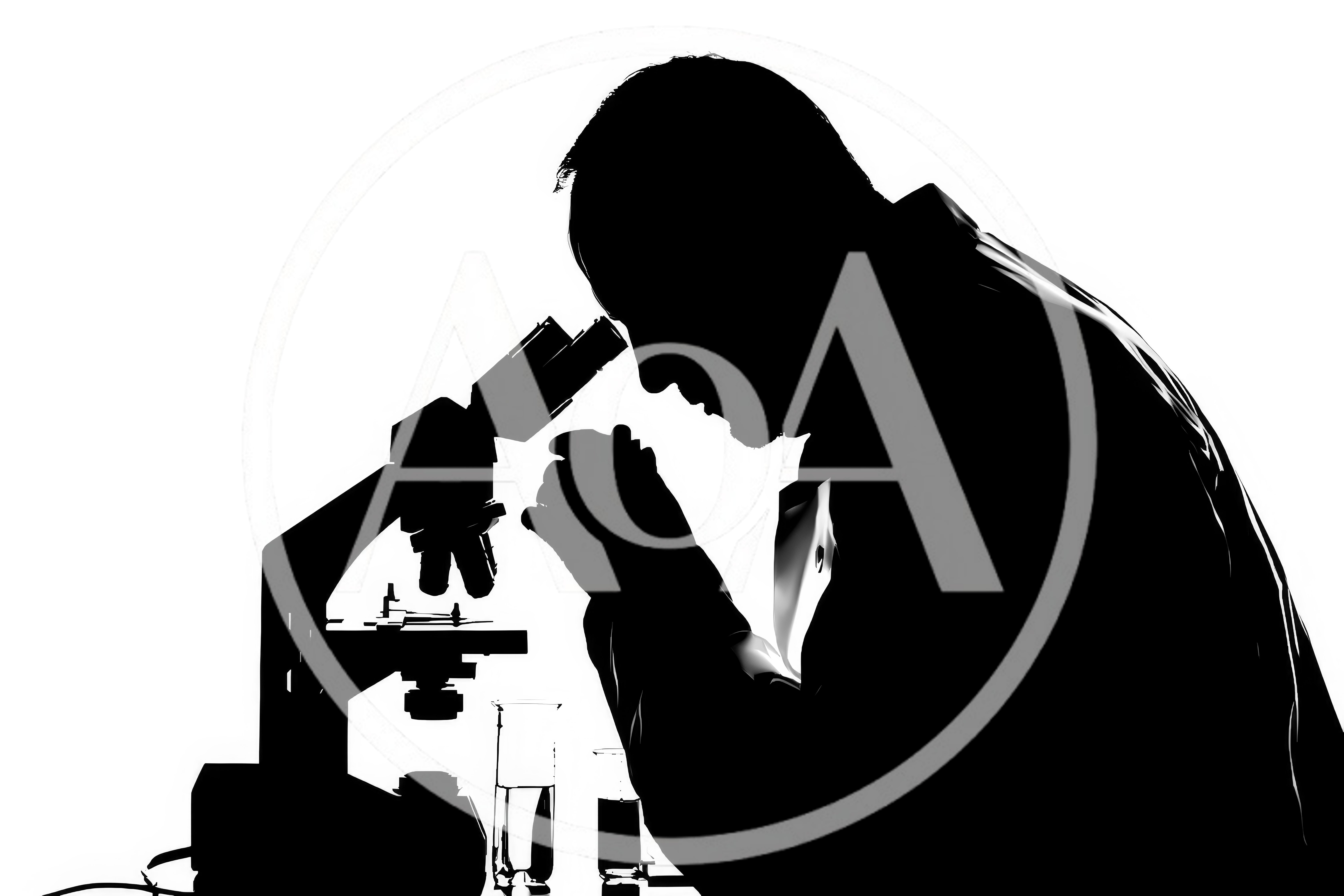Silhouette Of A Scientist Using A Microscope