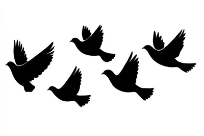 Black Silhouettes Of Five Flying Doves