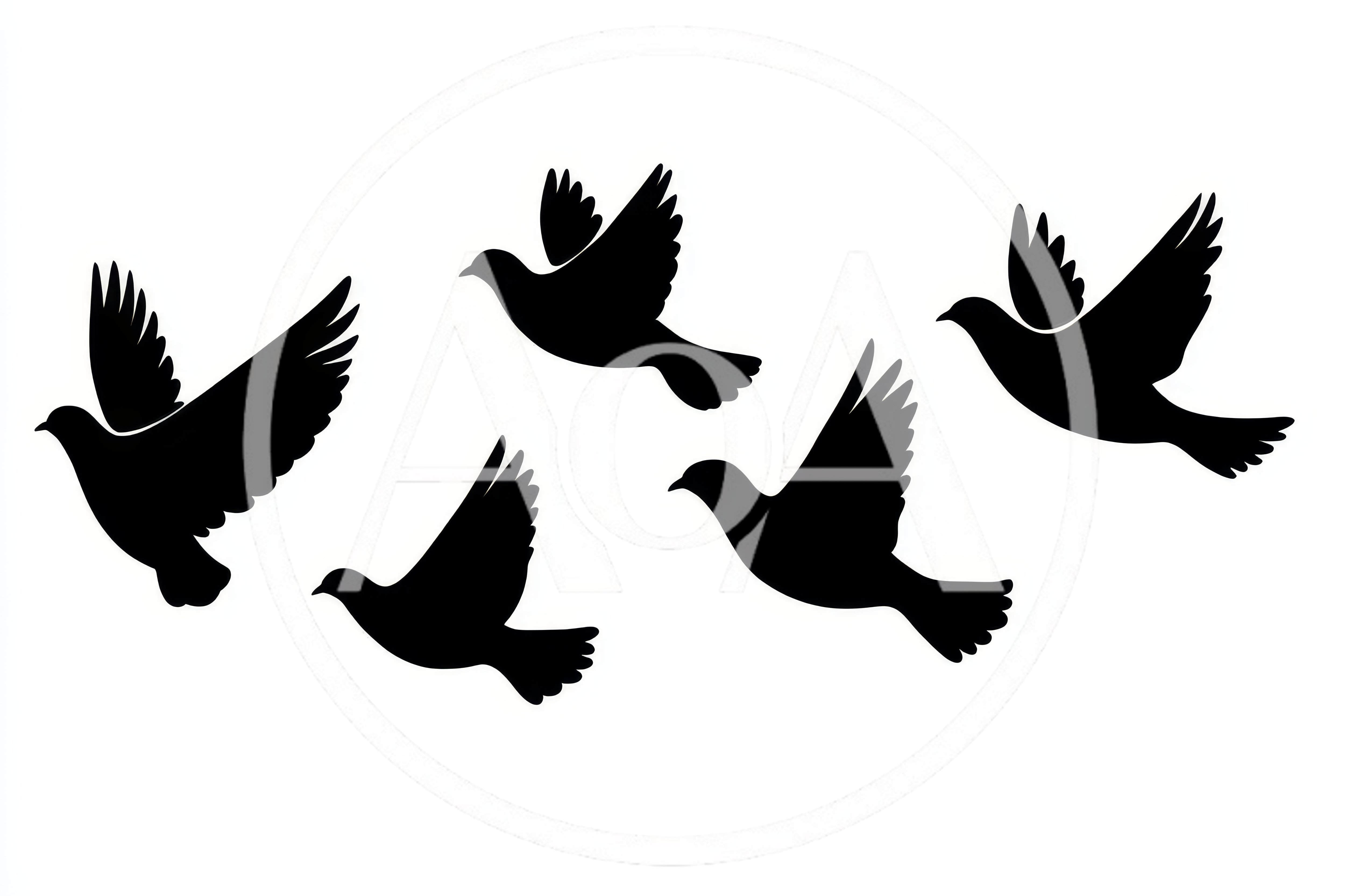 Black Silhouettes Of Five Flying Doves