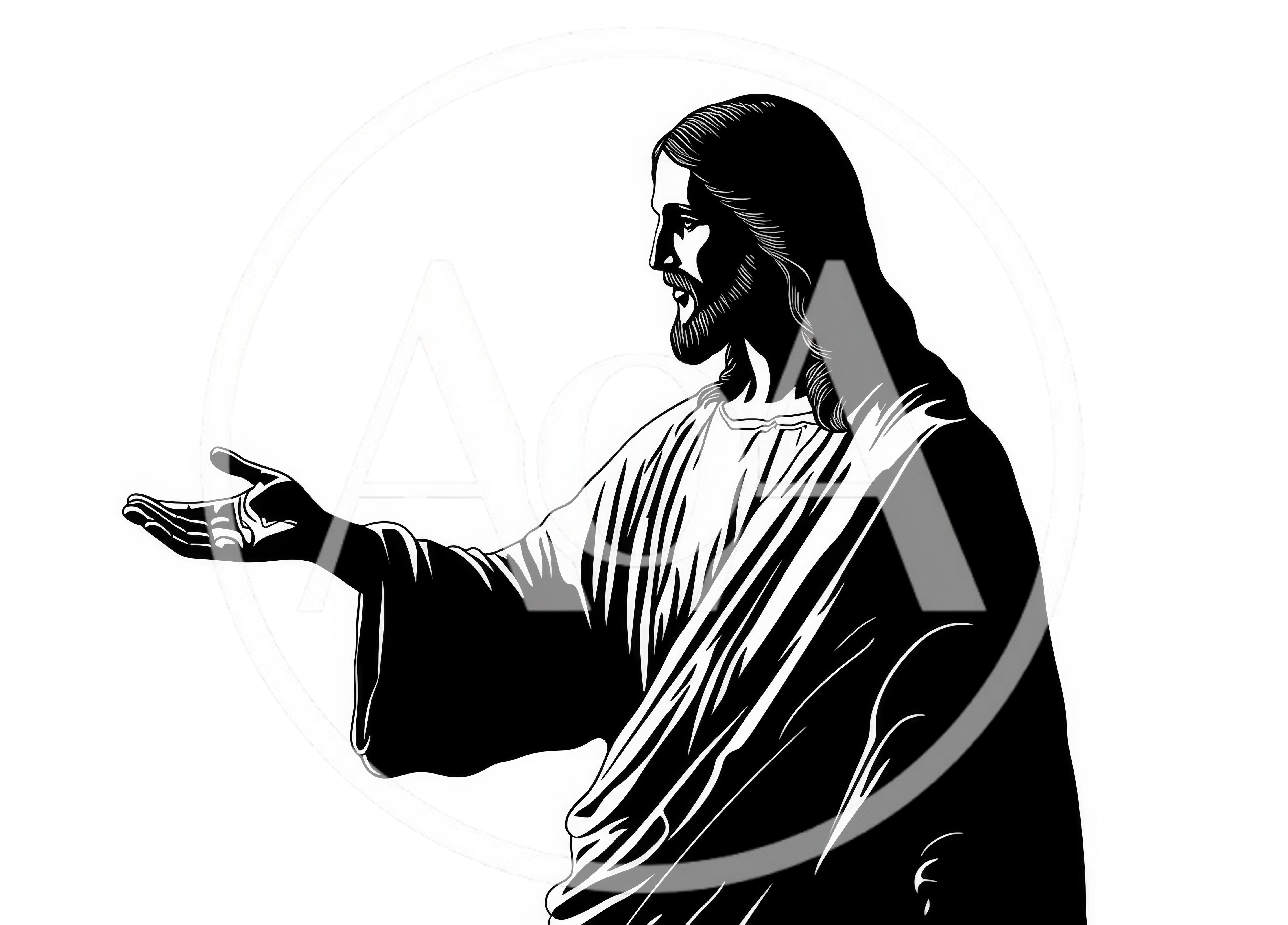 Black and White Illustration of Jesus Christ