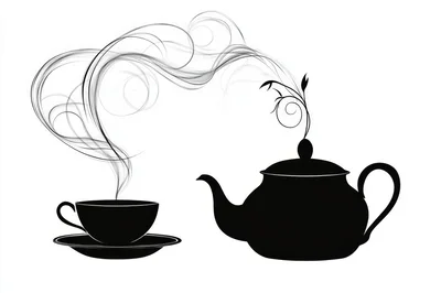 Black Silhouette Of A Teapot And Tea Cup