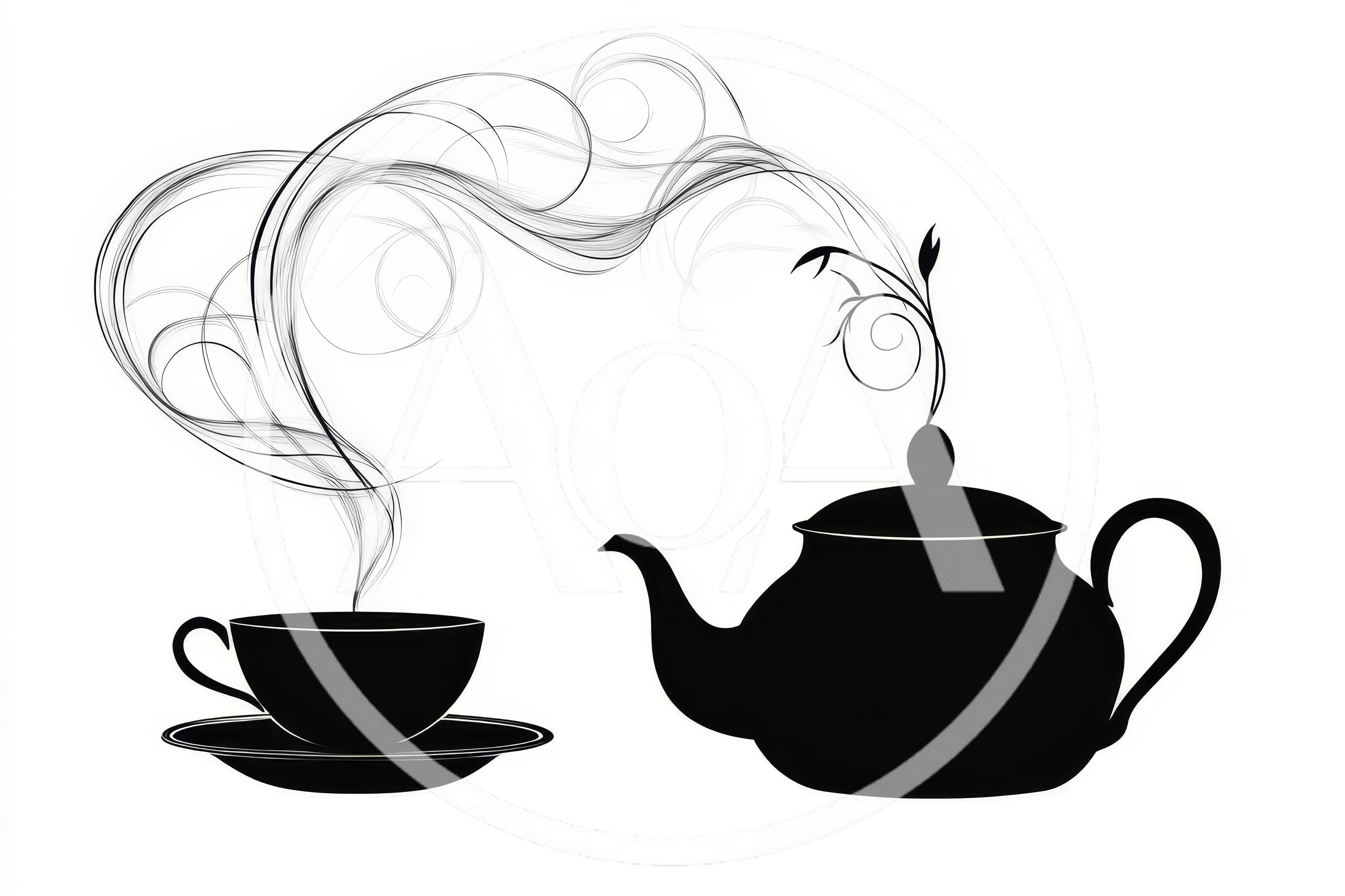 Black Silhouette Of A Teapot And Tea Cup