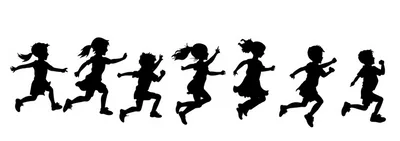Silhouettes Of Happy Children Running And Jumping