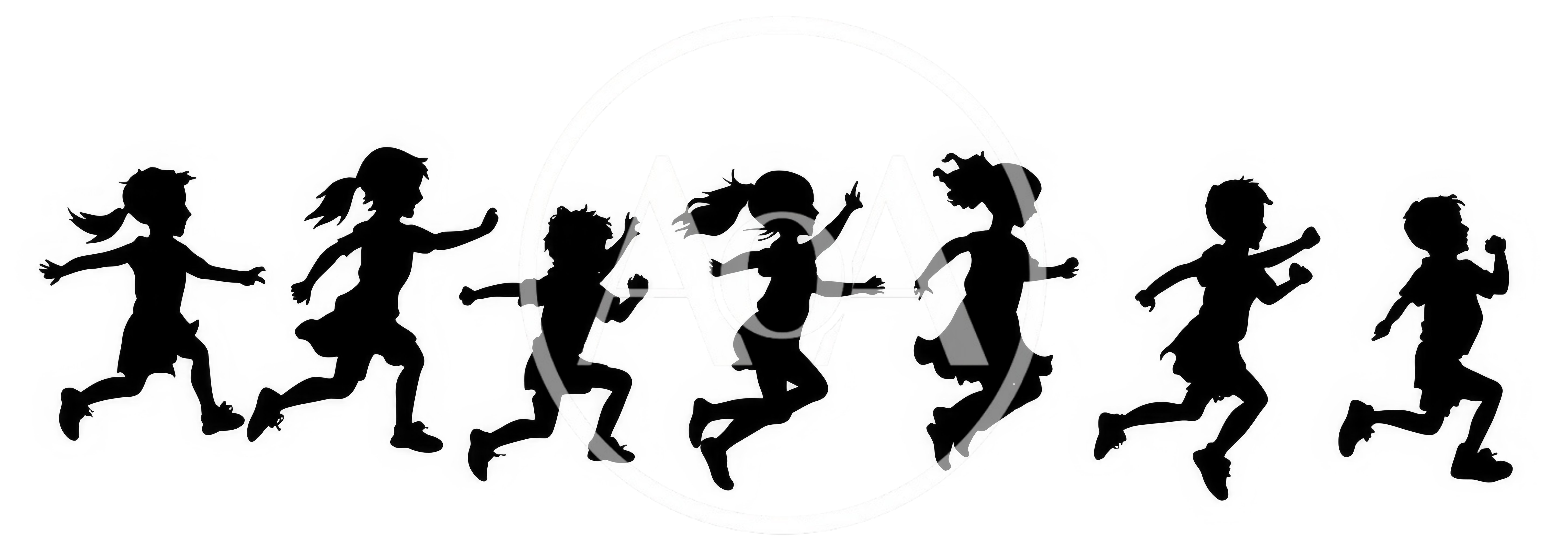 Silhouettes Of Happy Children Running And Jumping