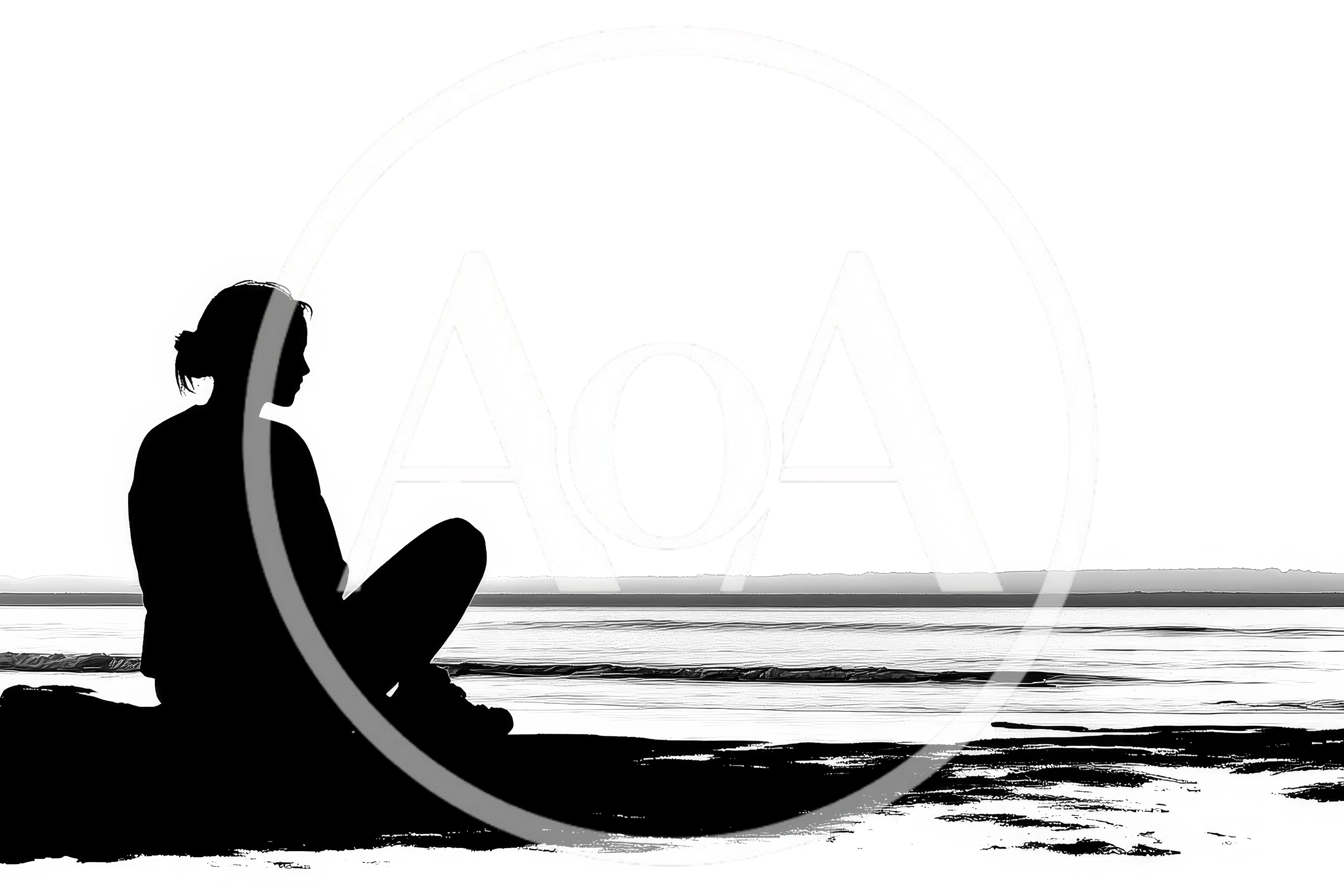 Silhouette Of A Woman Sitting By The Sea