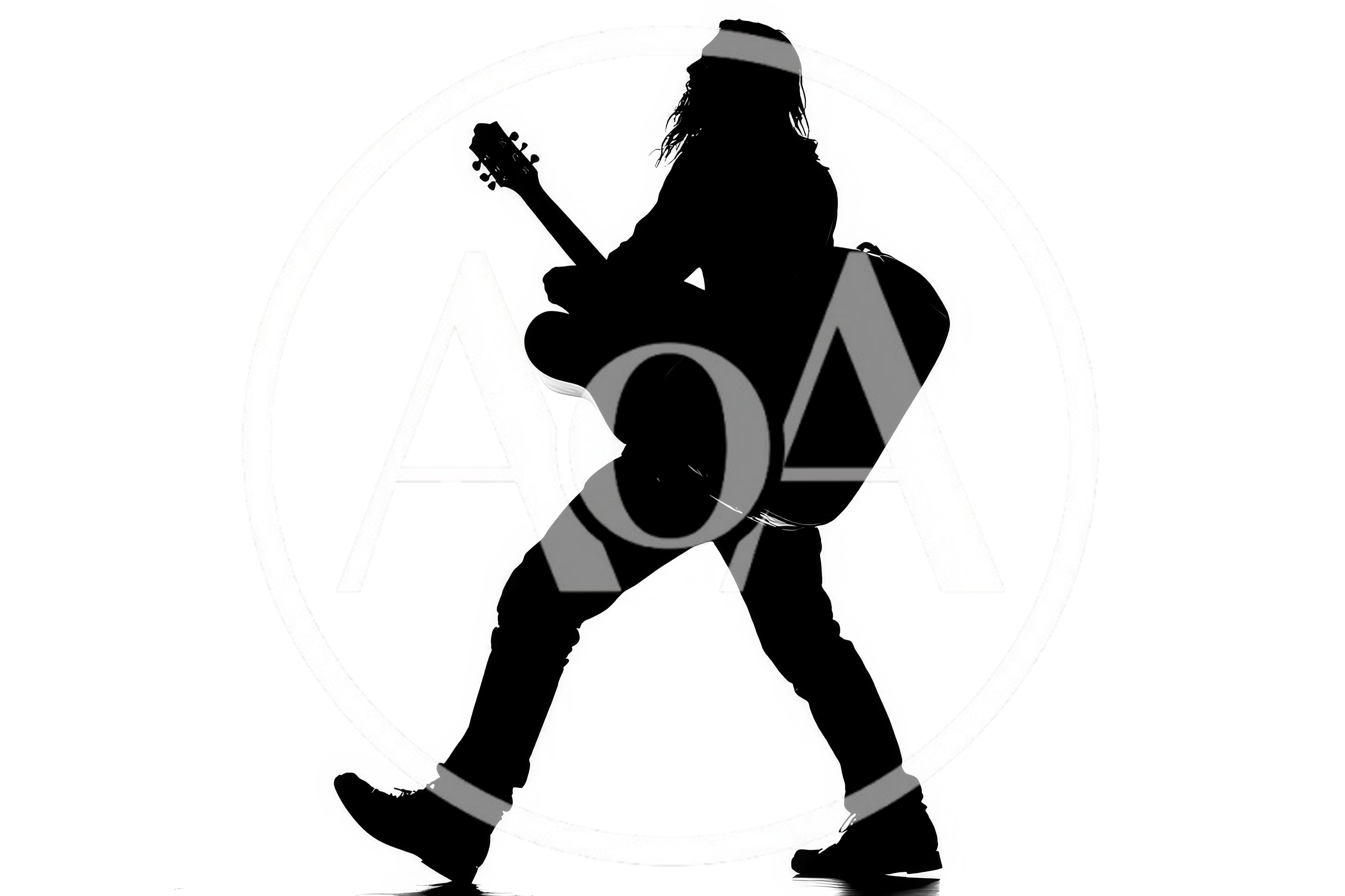 Silhouette Of A Musician Walking While Playing Acoustic Guitar