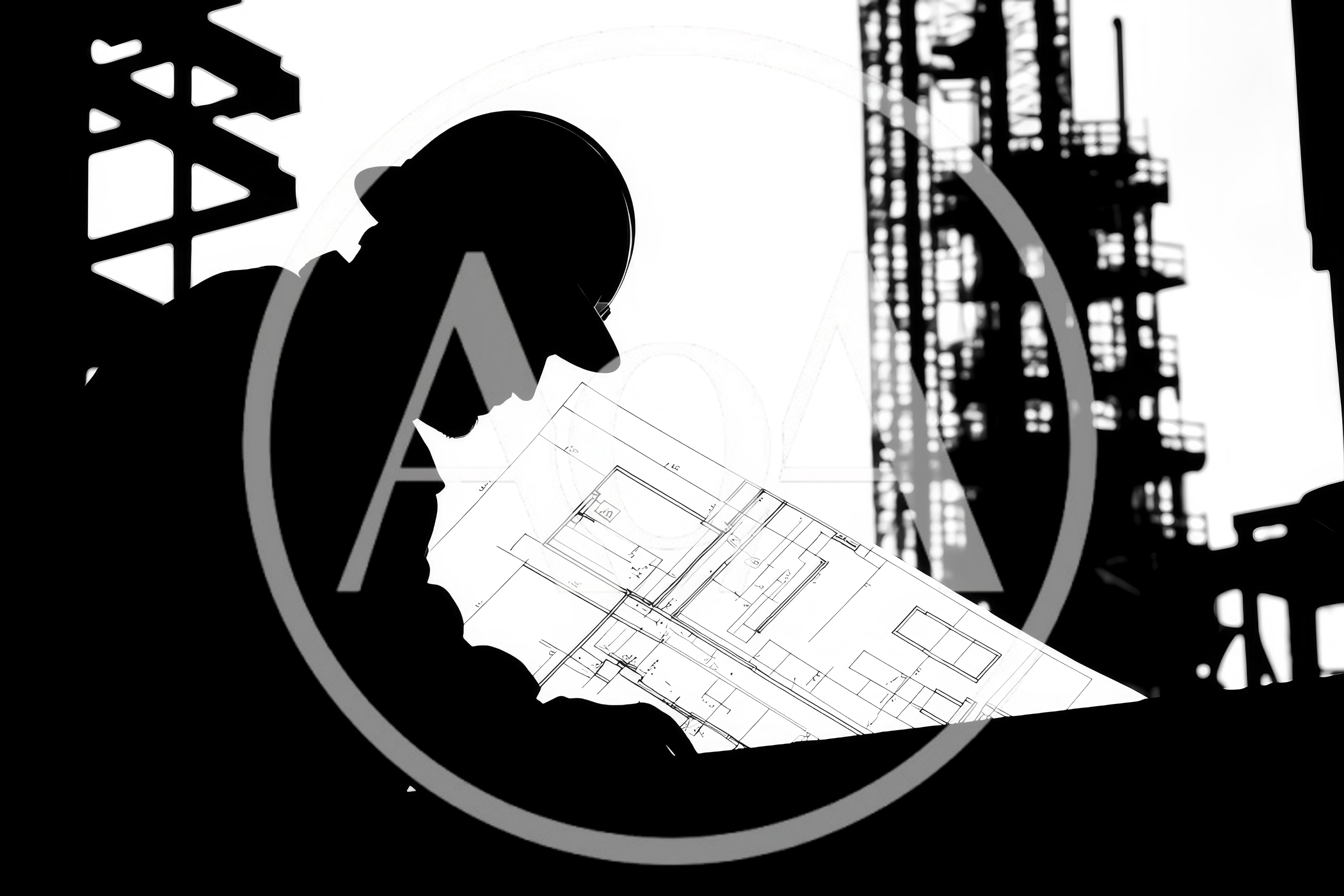 Silhouette of Engineer Reviewing Construction Blueprints