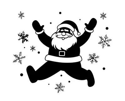 Jumping Santa Claus Silhouette With Snowflakes