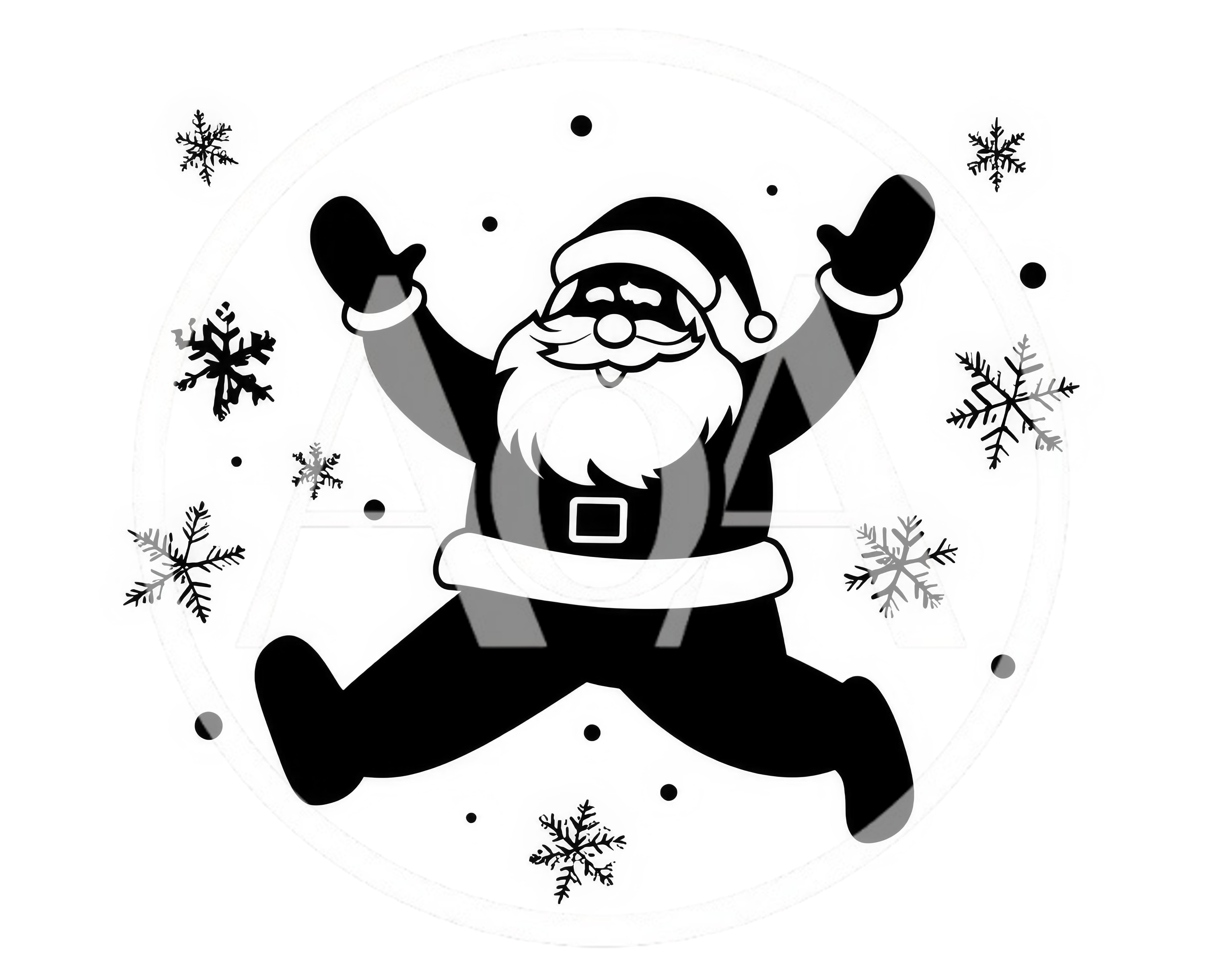 Jumping Santa Claus Silhouette With Snowflakes