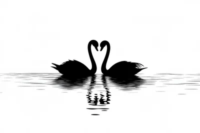 Silhouette Of Two Swans Forming A Heart Shape