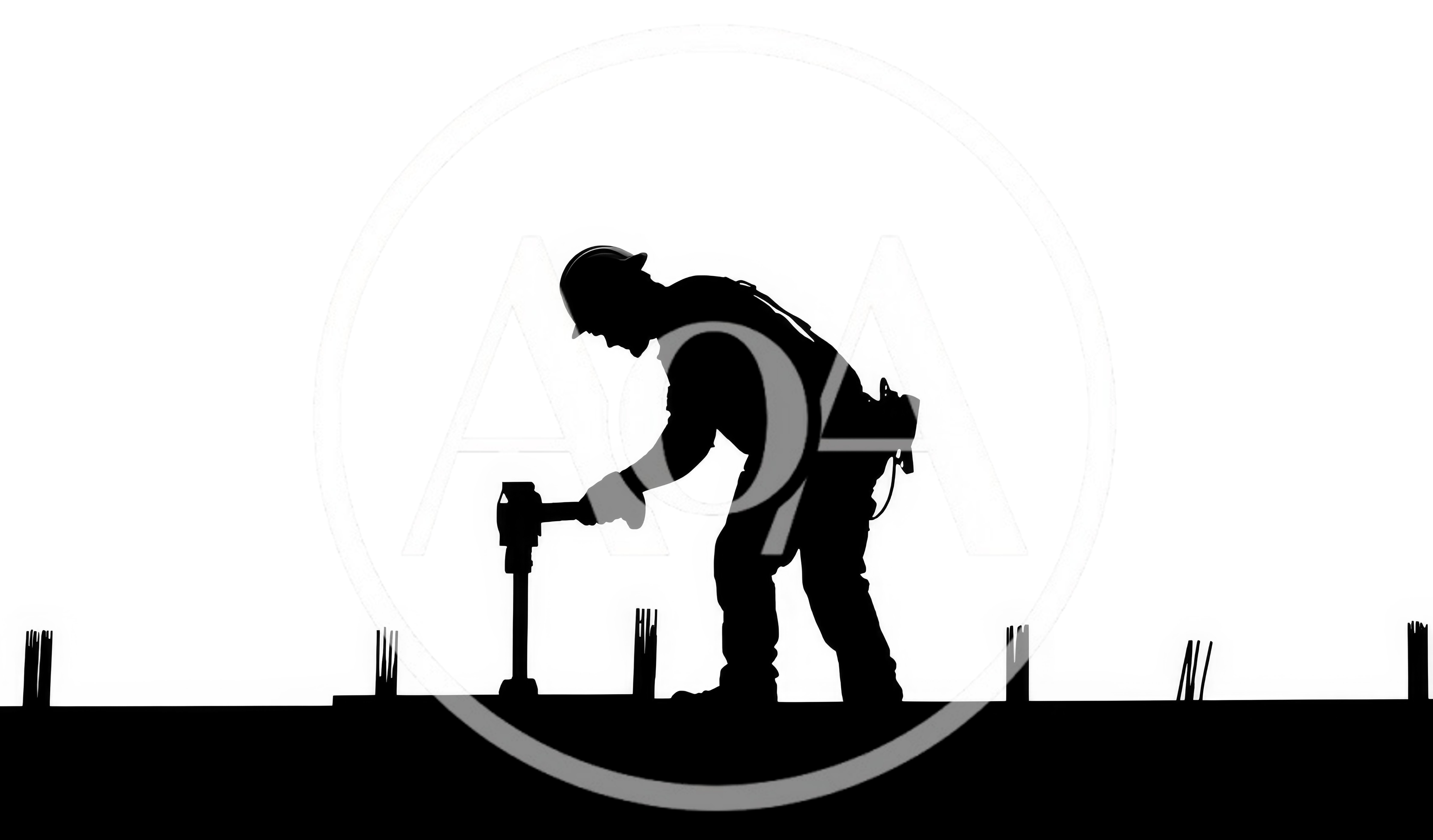 Silhouette Of A Construction Worker Using A Jackhammer