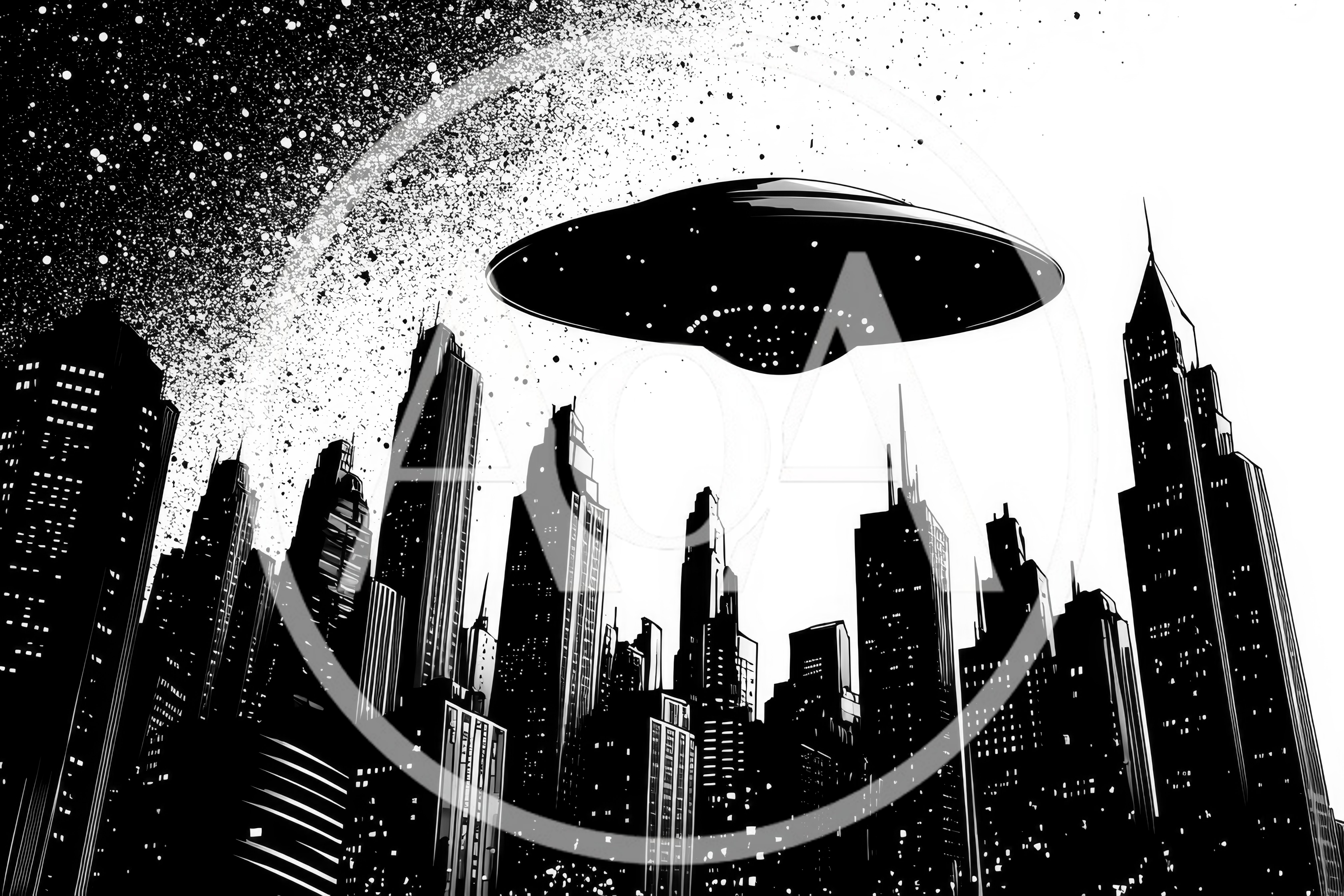 UFO Hovering Over A Dark City Skyline