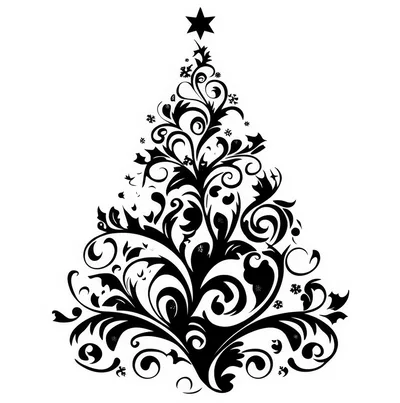 Black Floral Christmas Tree Silhouette Graphic