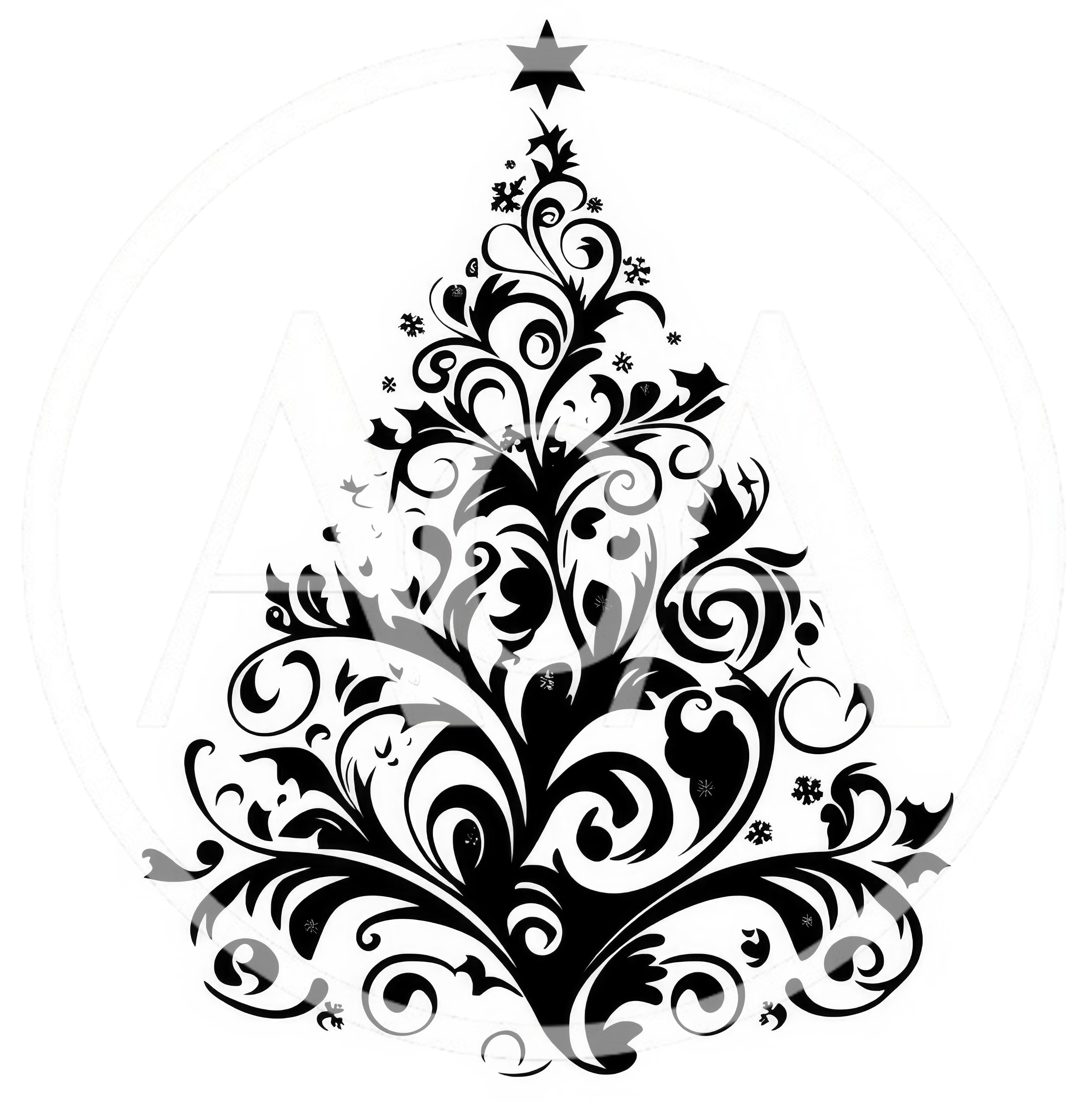 Black Floral Christmas Tree Silhouette Graphic