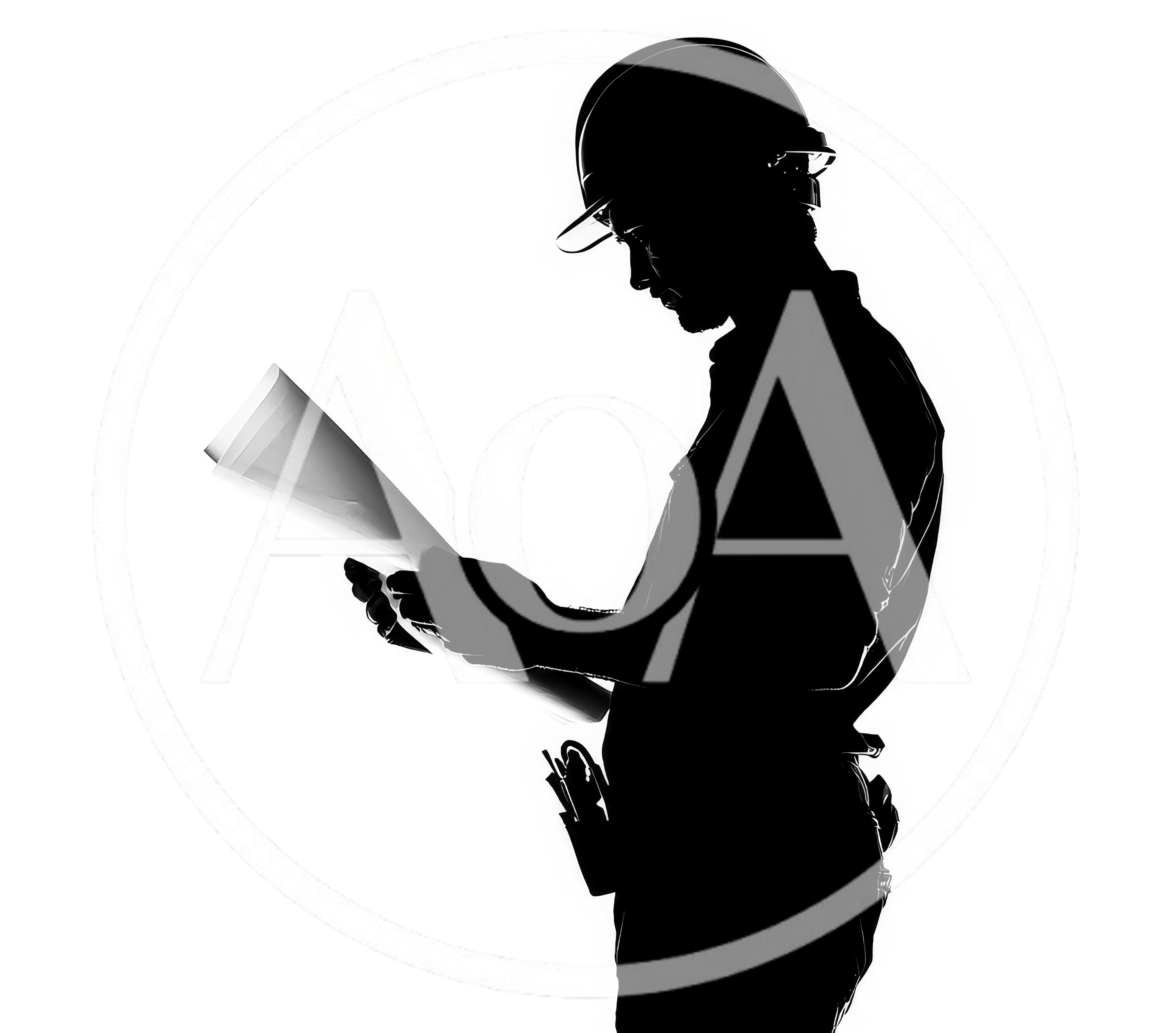 Silhouette Of A Construction Worker Reviewing Blueprints