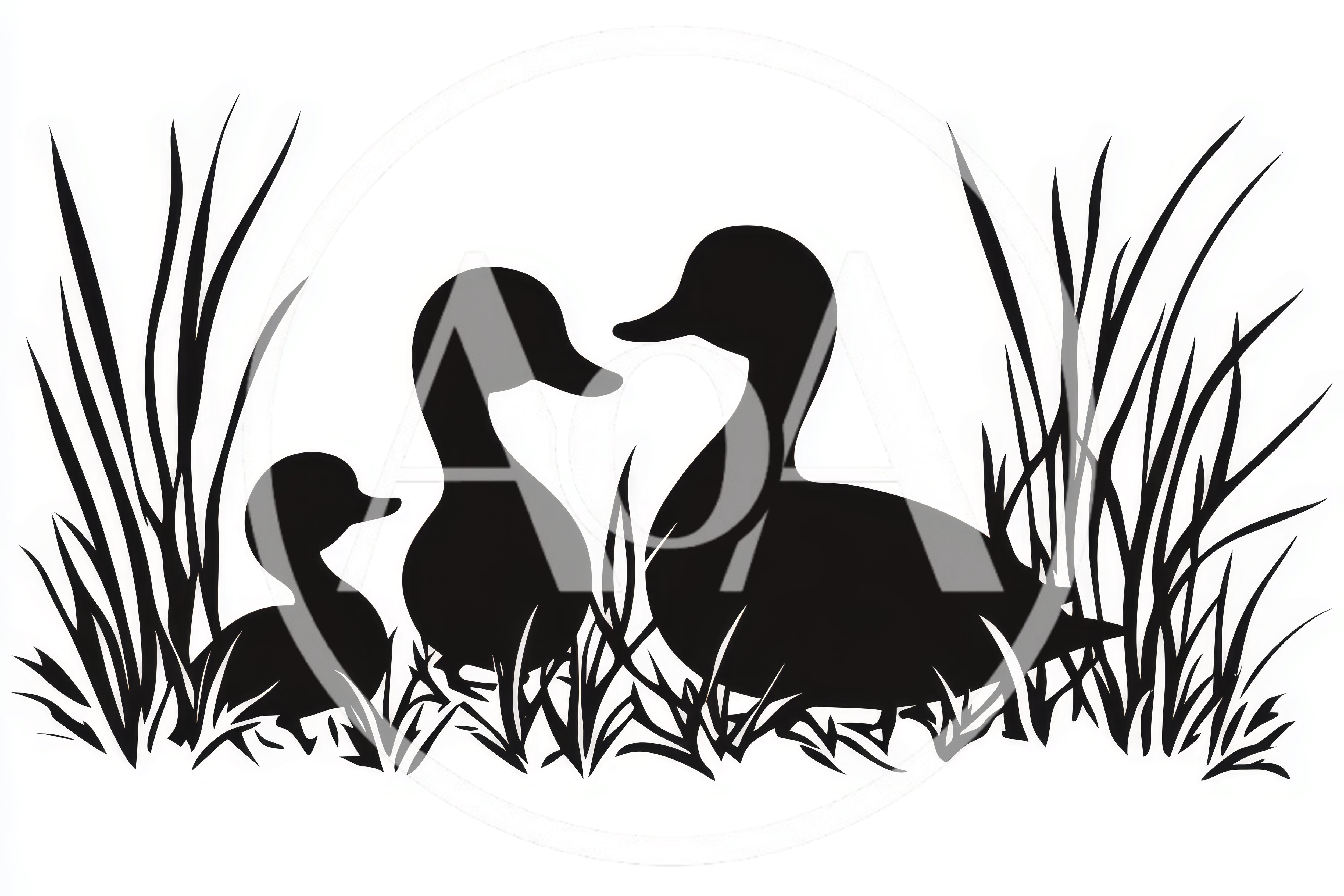 Silhouette Illustration Of A Duck Family In Reeds