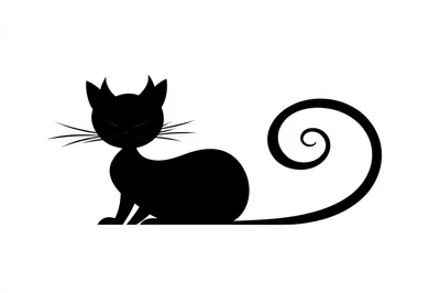 Minimalist Black Cat Silhouette With Swirling Tail