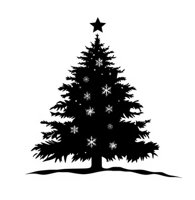 Black Silhouette Christmas Tree With White Snowflake Ornaments