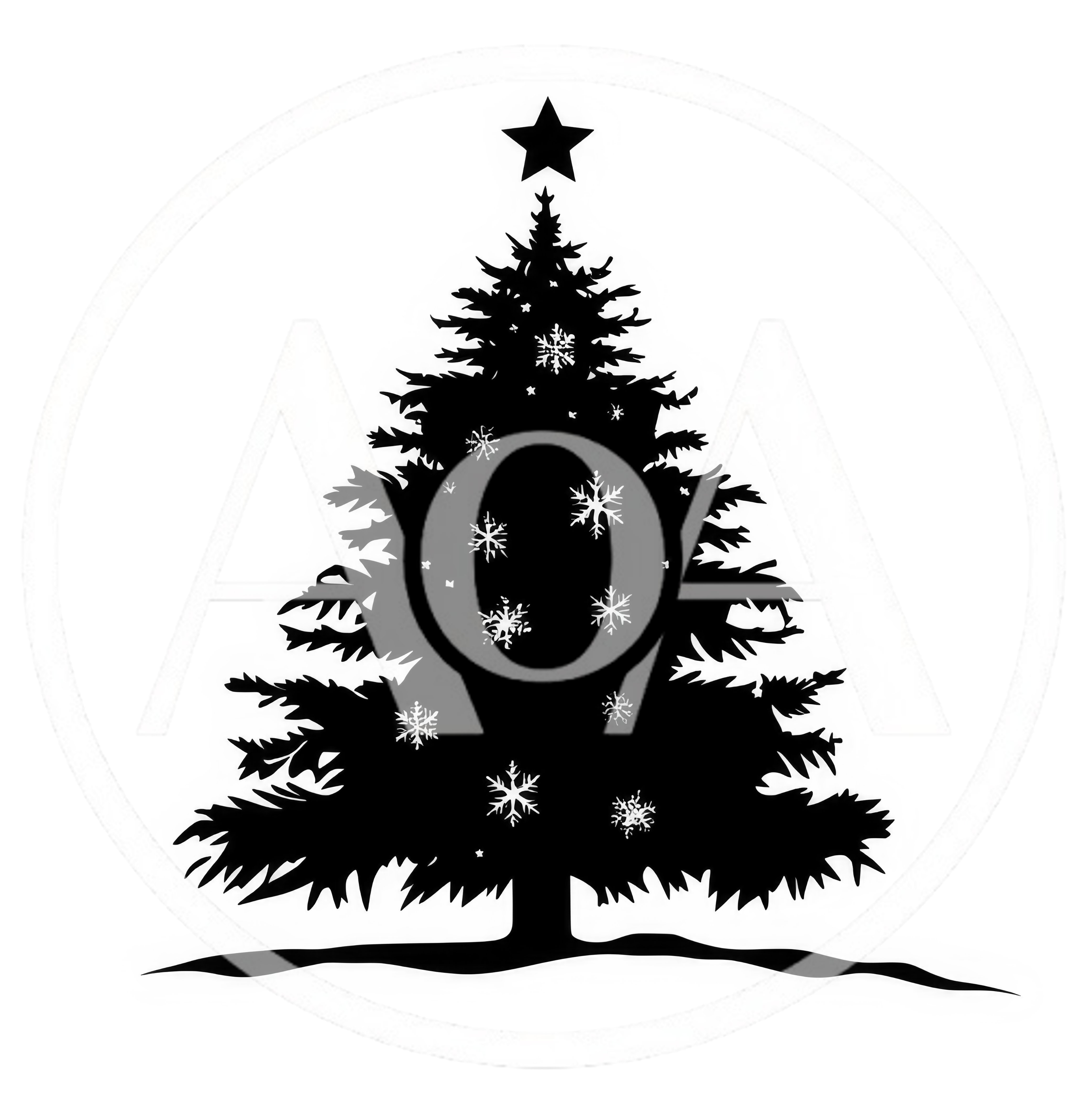 Black Silhouette Christmas Tree With White Snowflake Ornaments