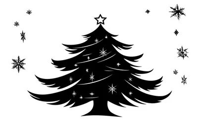 Black Silhouette Christmas Tree With Decorative Snowflakes