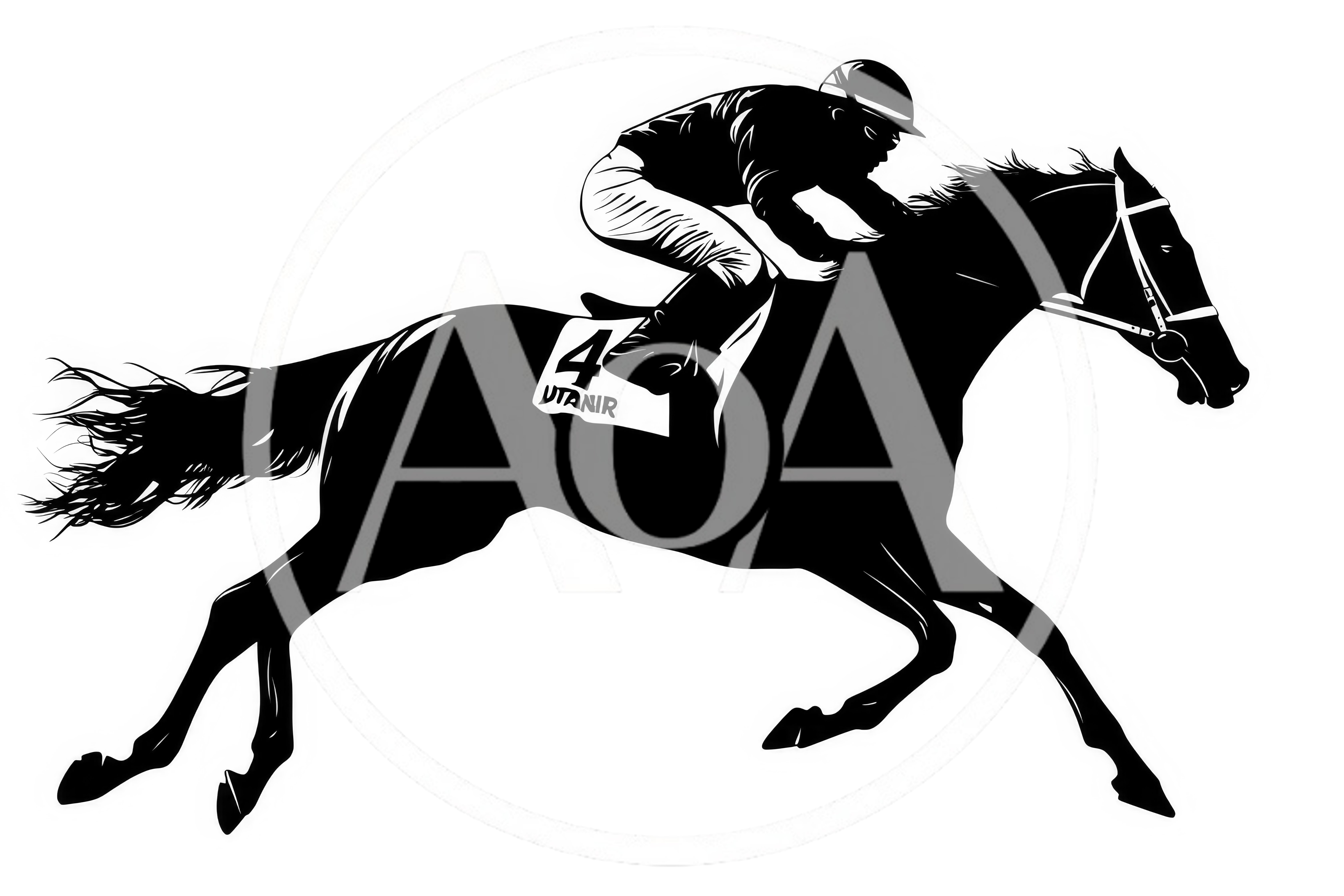 Black and White Silhouette of a Racing Horse