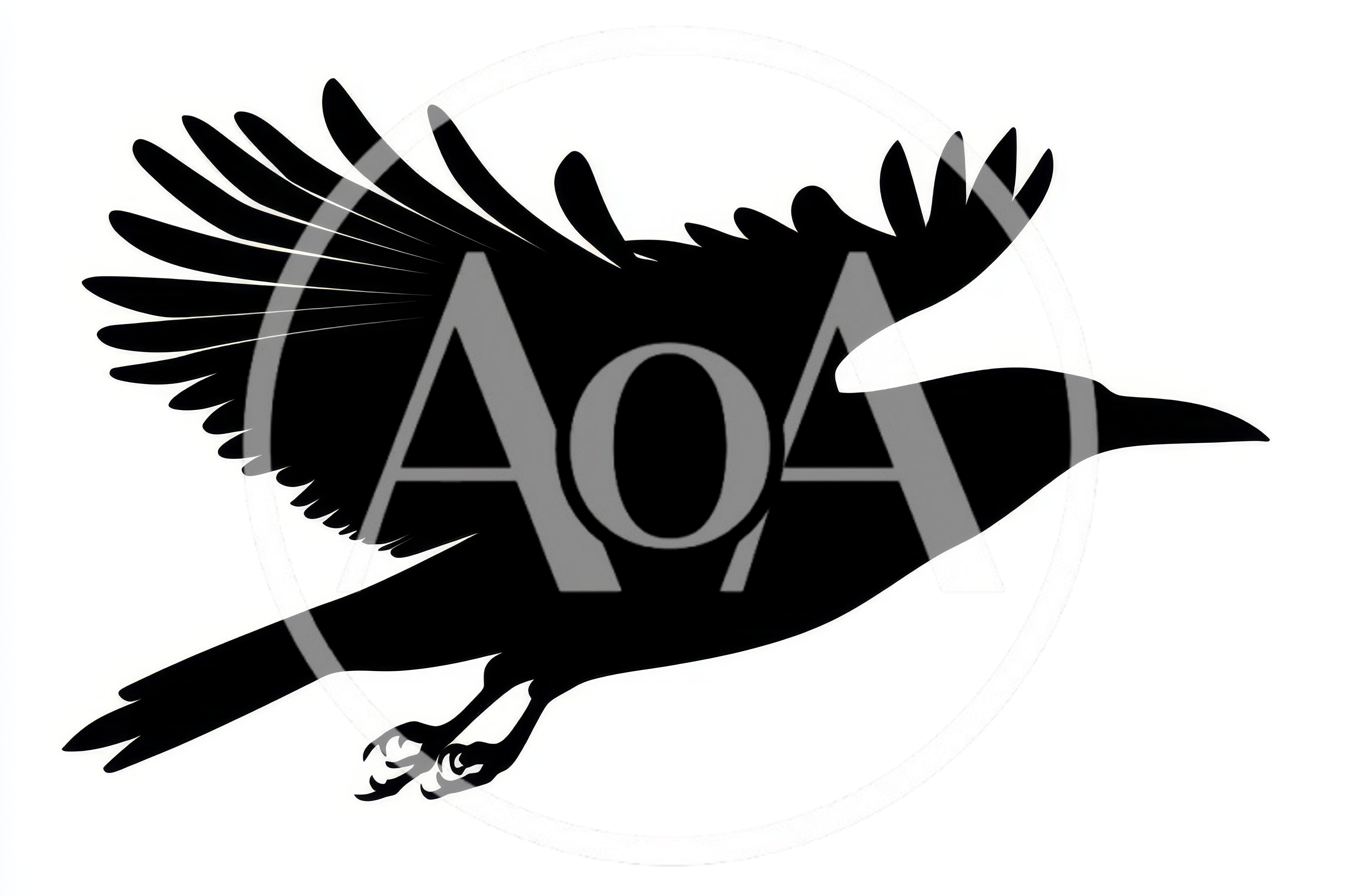 Black Crow Silhouette Flying Against White Background